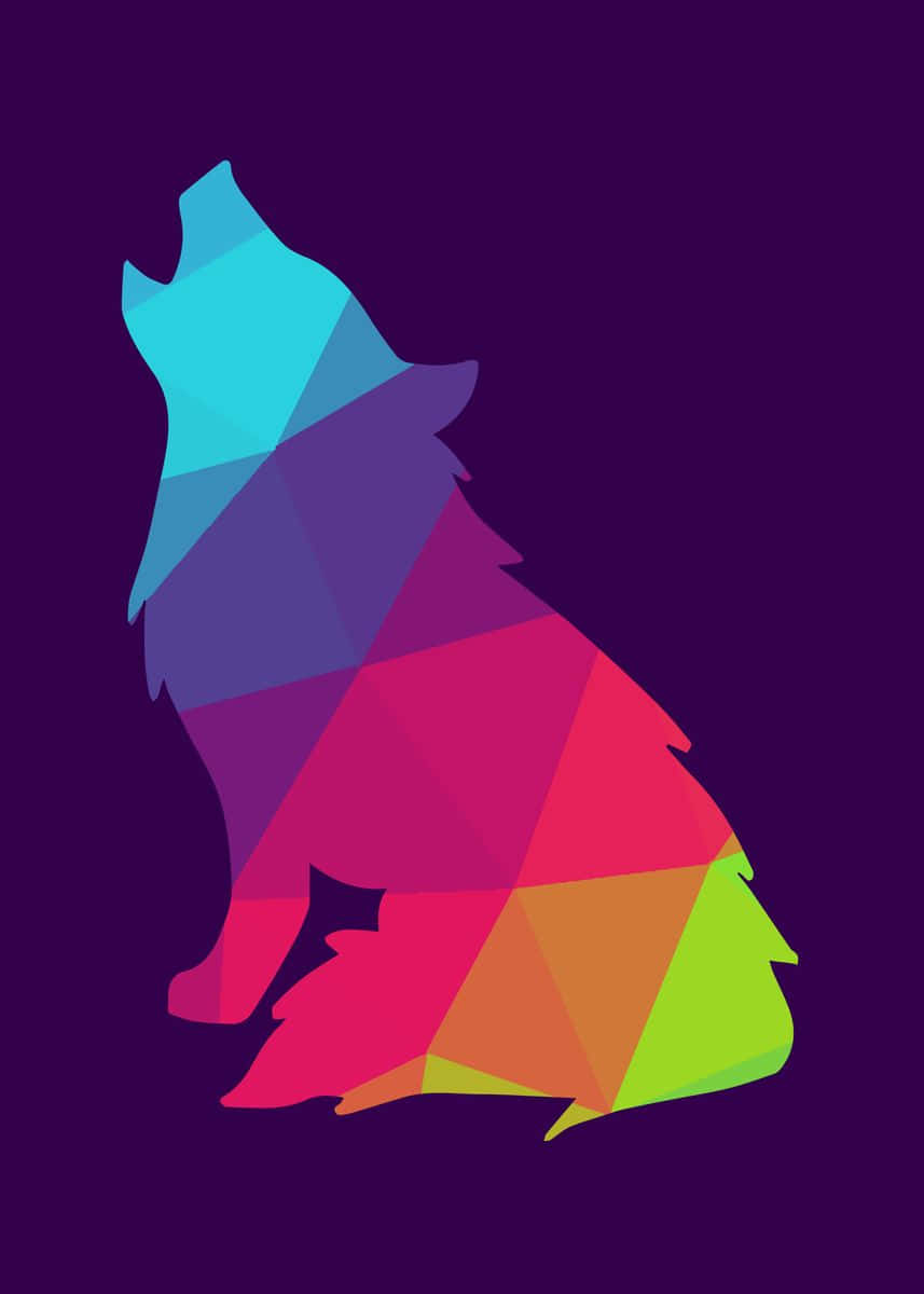 Rainbow Wolf Outline Art Background