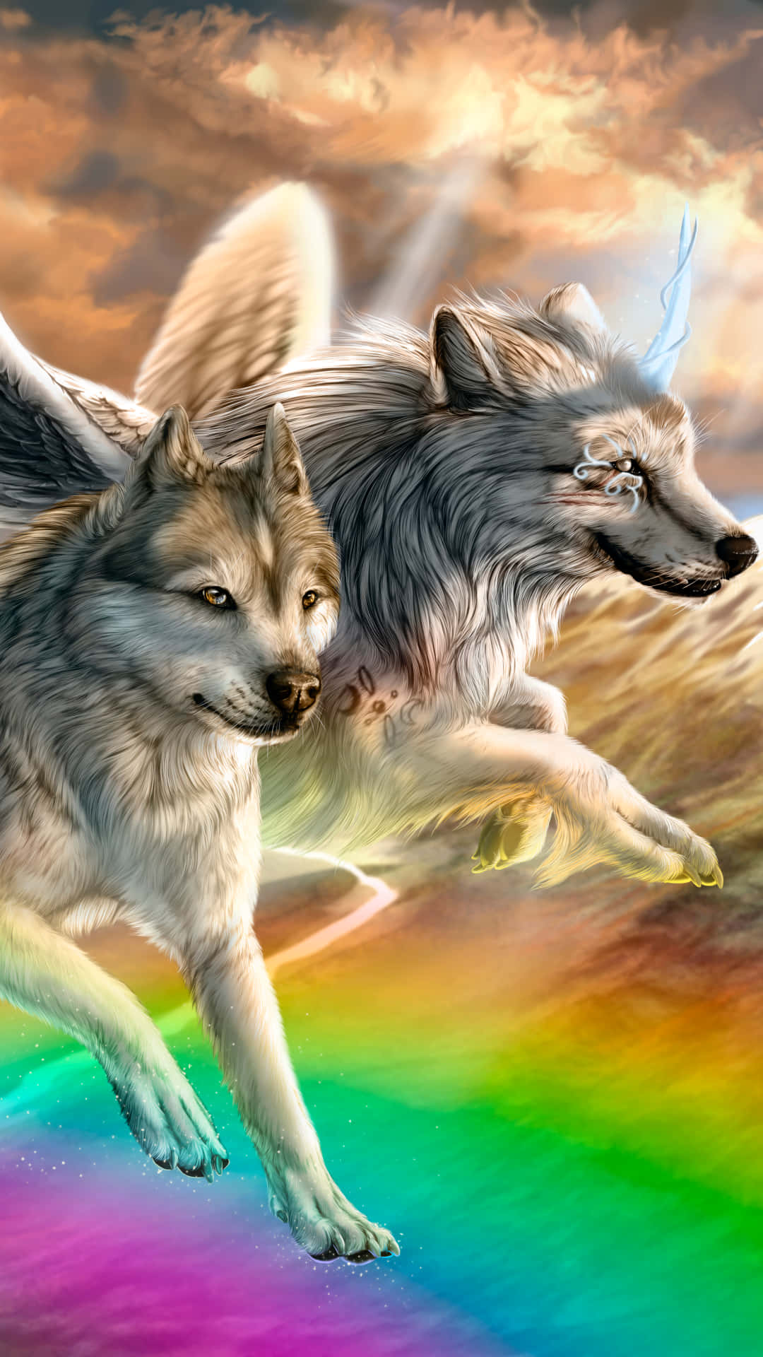 Rainbow Wolf Running With Another Background