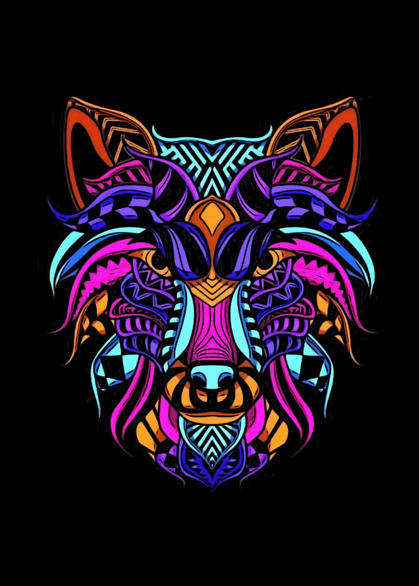 Rainbow Wolf With Patterns Background