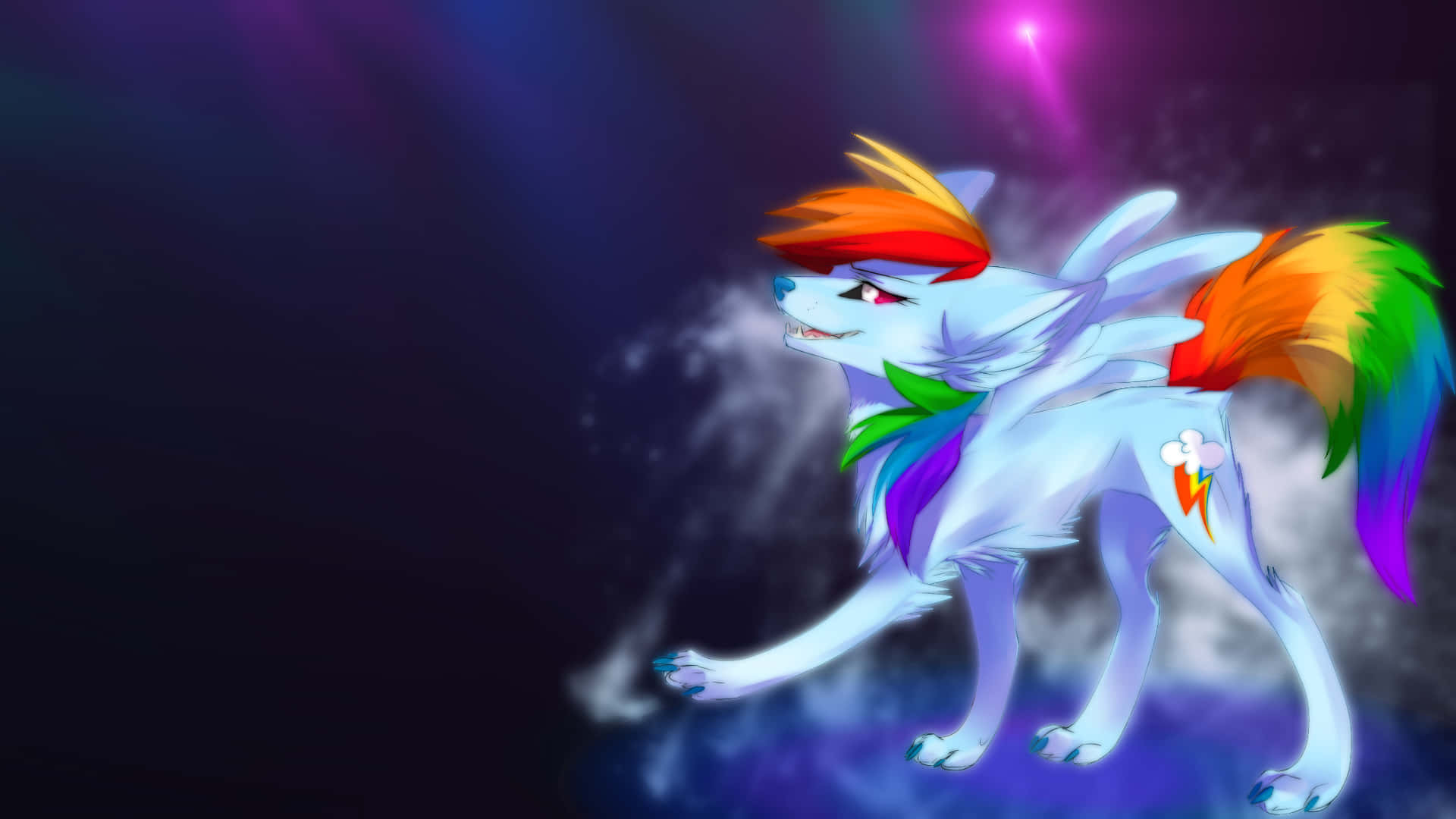 Rainbow Wolf With Tail Background