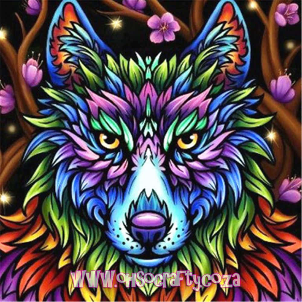 Rainbow Wolf Yellow Eyes Background