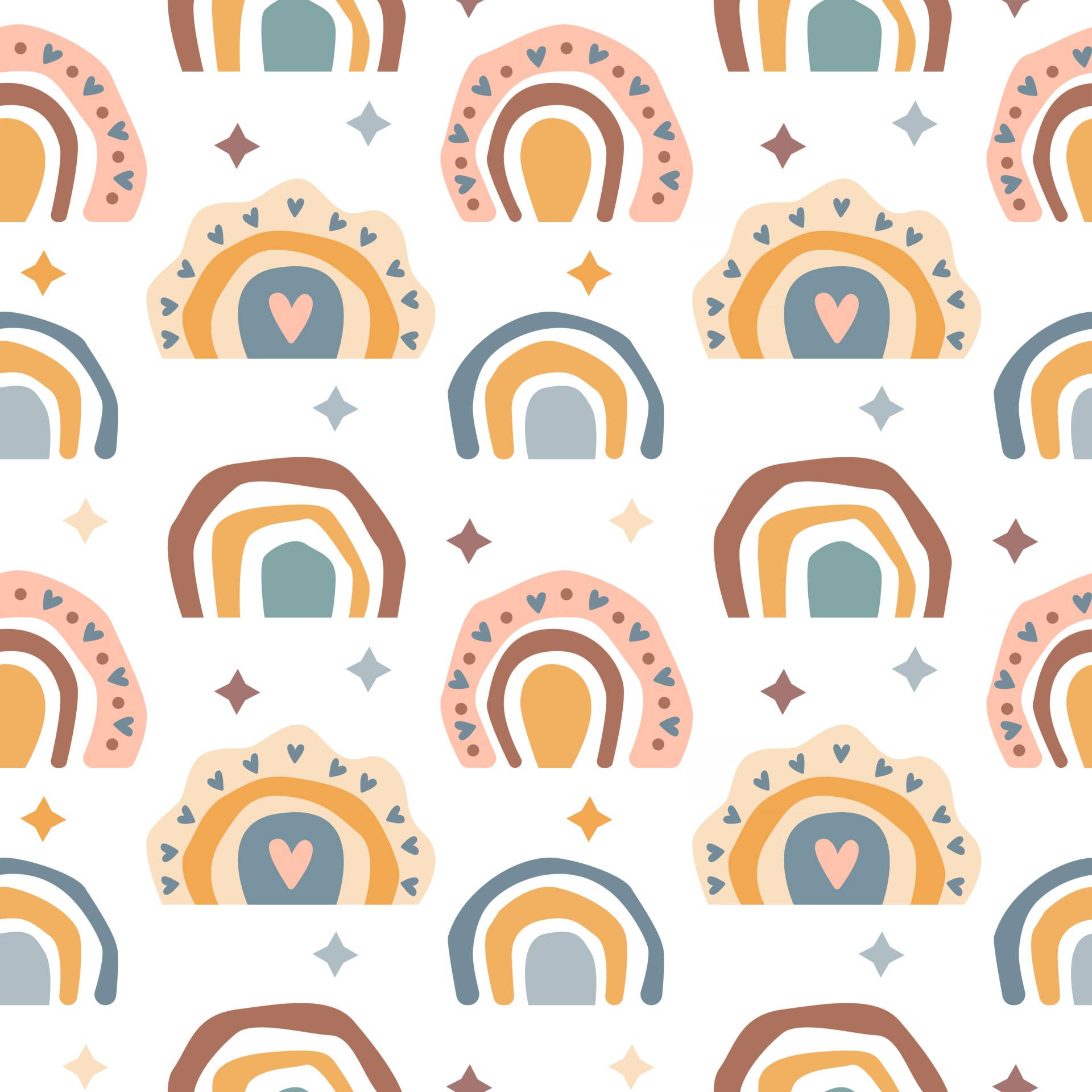 Rainbows And Hearts Pattern Background