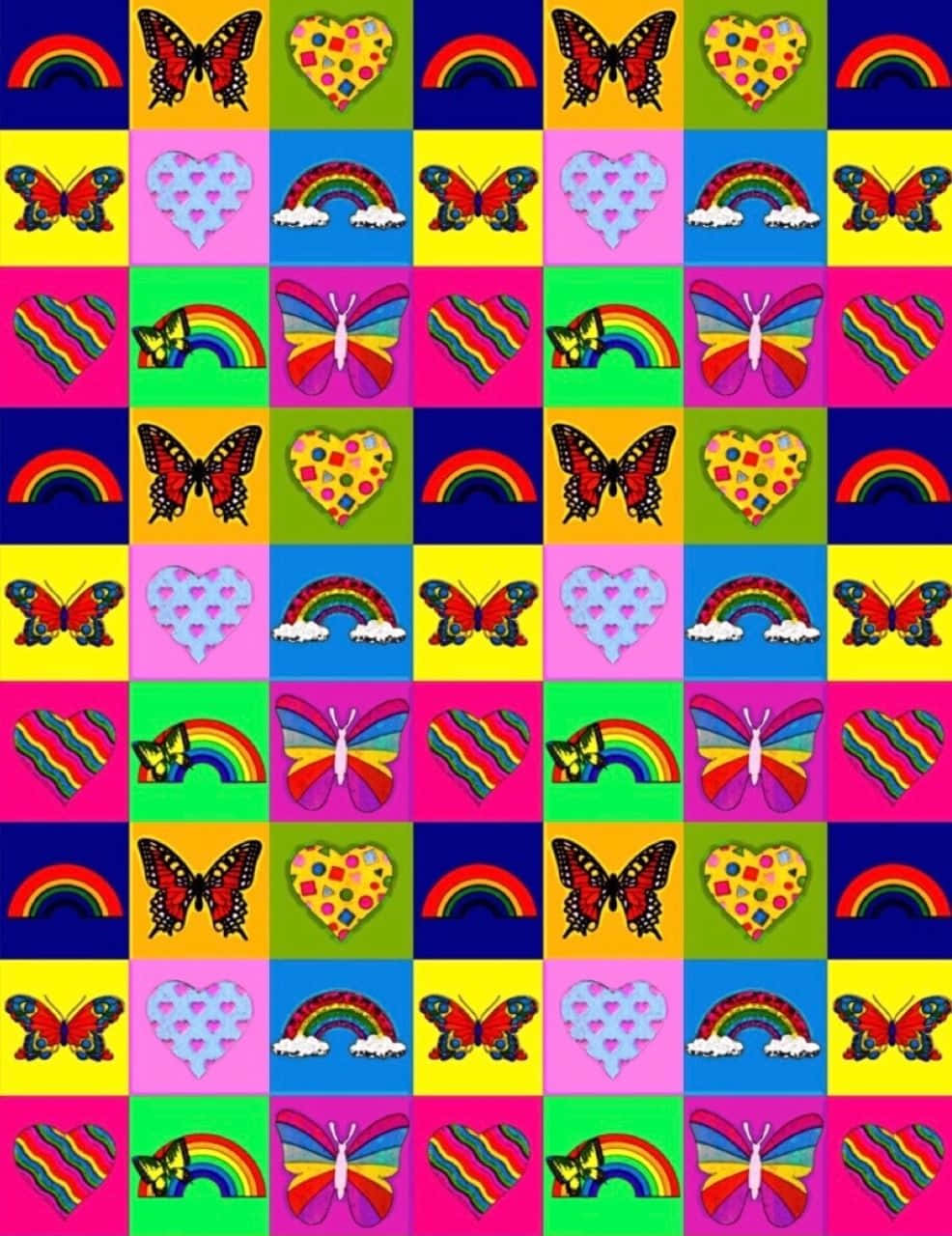 Rainbows, Butterflies, Hearts And Stars On A Colorful Background Background