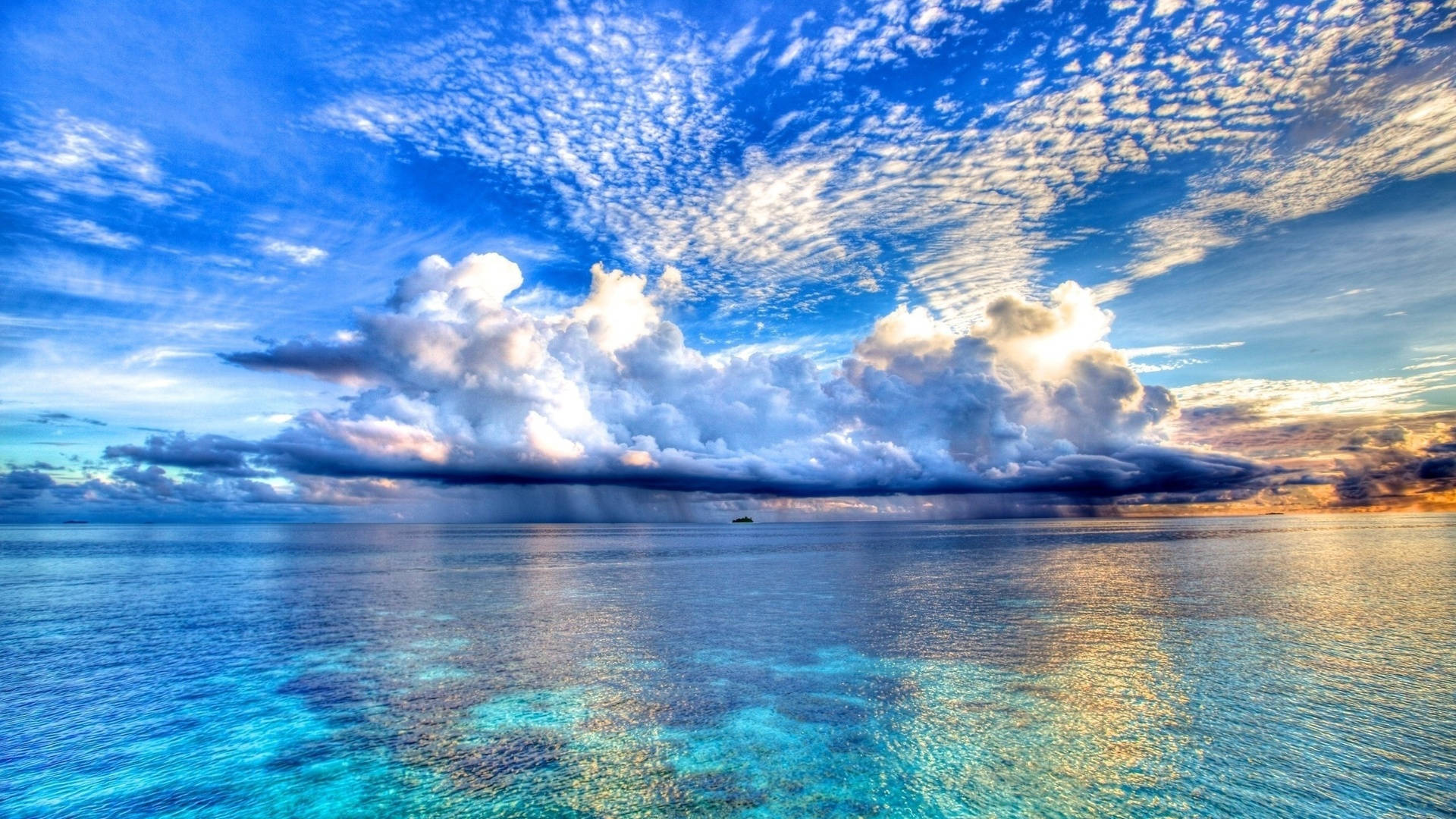 Rainclouds Teal Ocean Horizon Background