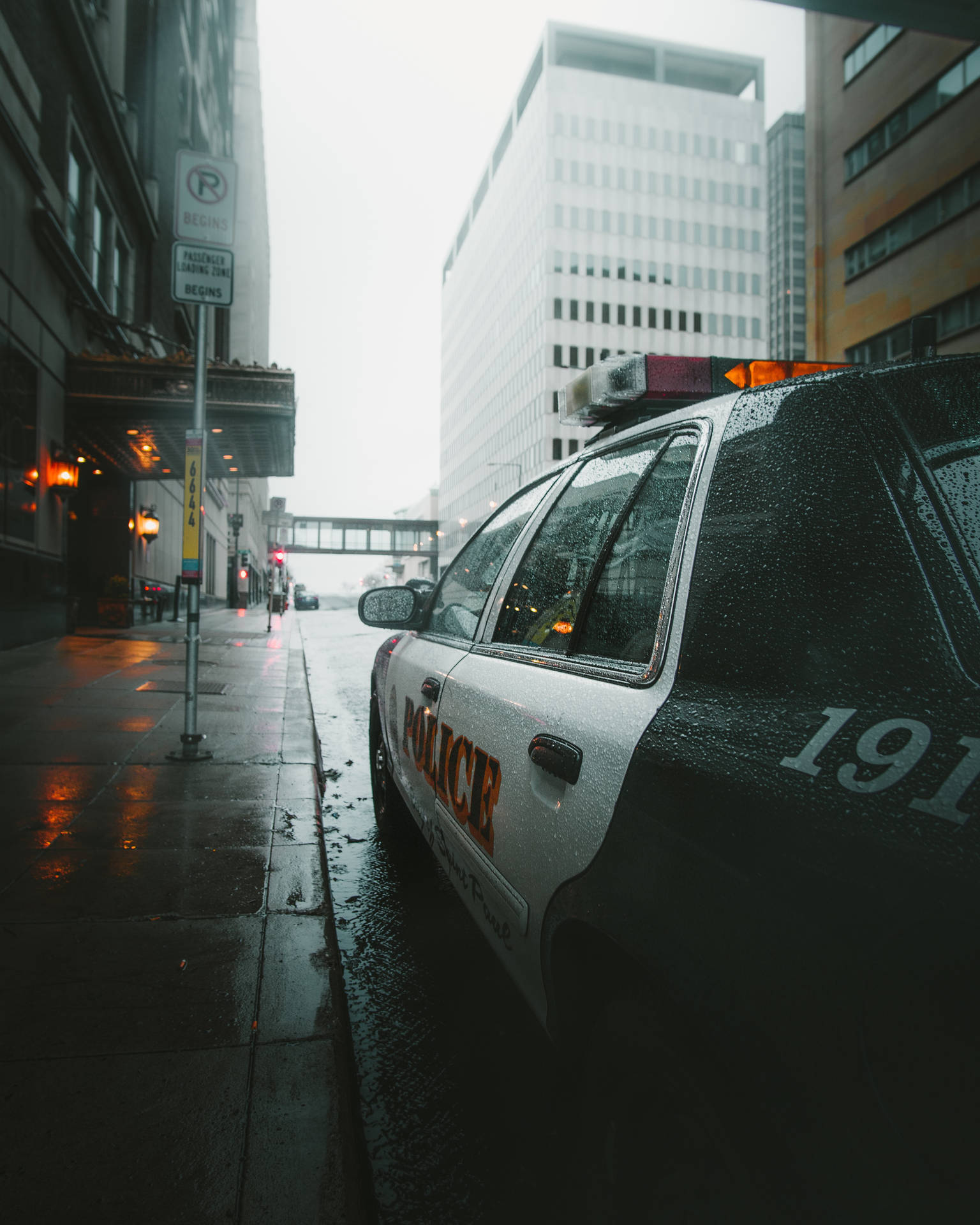 Raining City Police Car Background