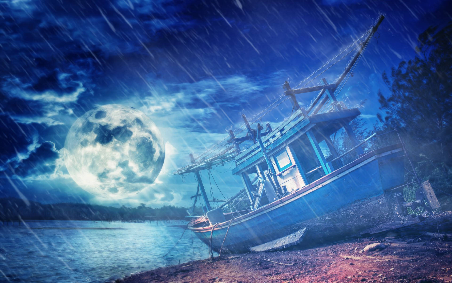 Raining Moon Night Sky Background