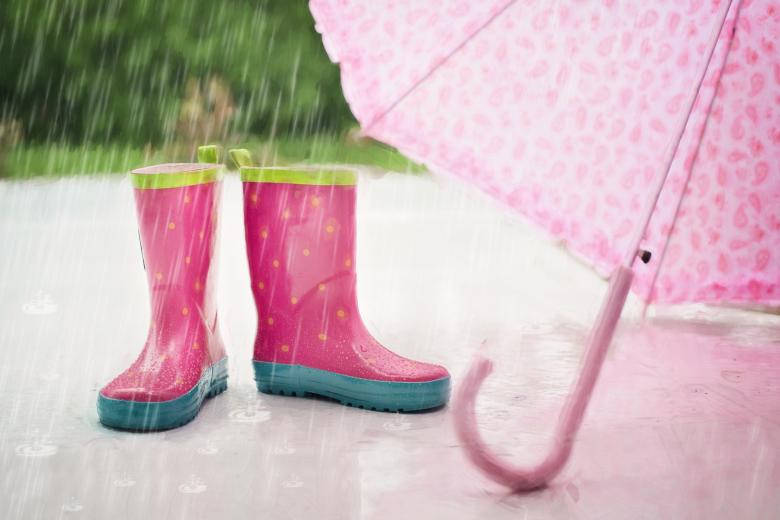 Raining On Pink Boots And Umbrella Background