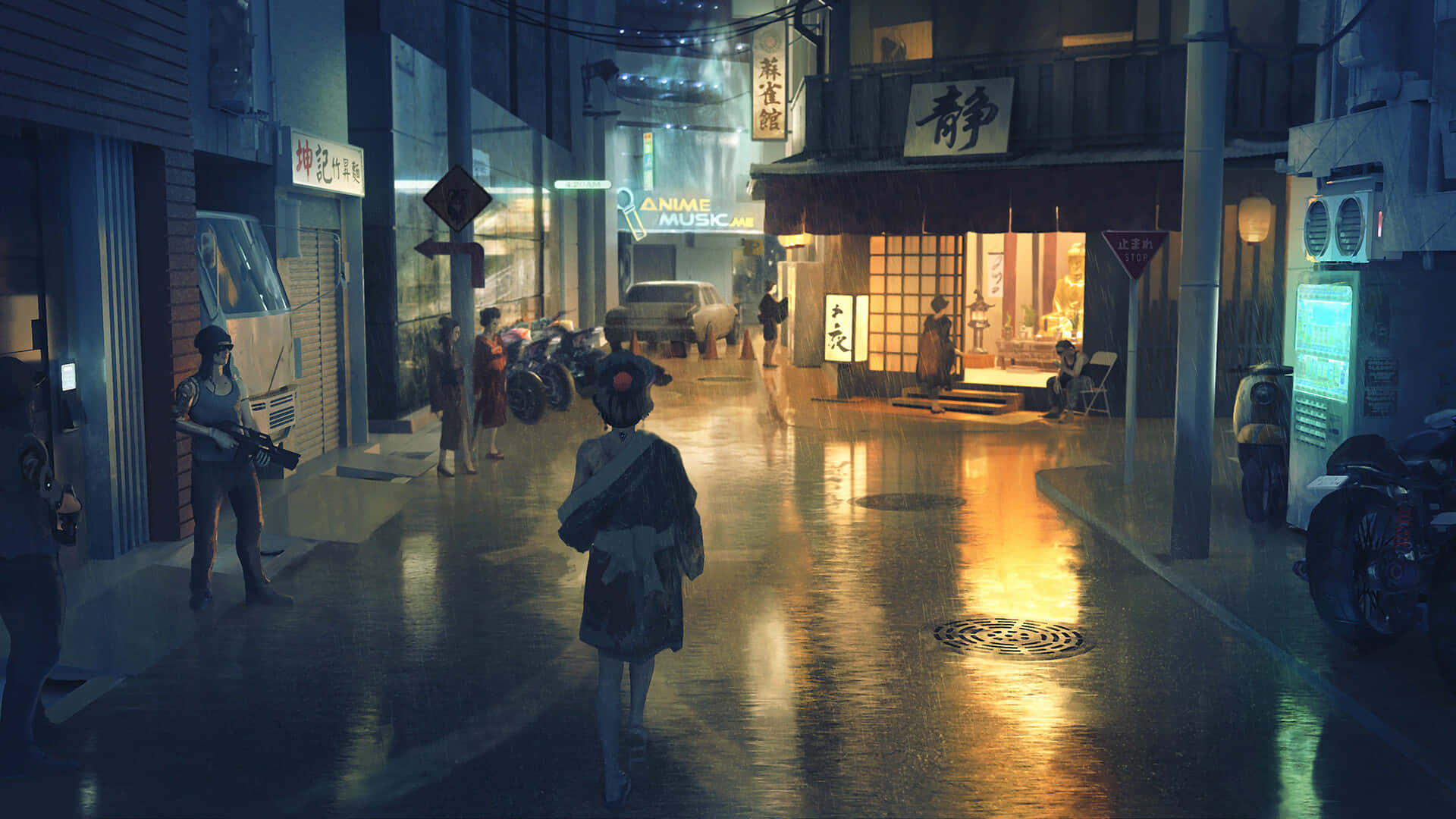 Rainy_ Anime_ Street_ Scene Background