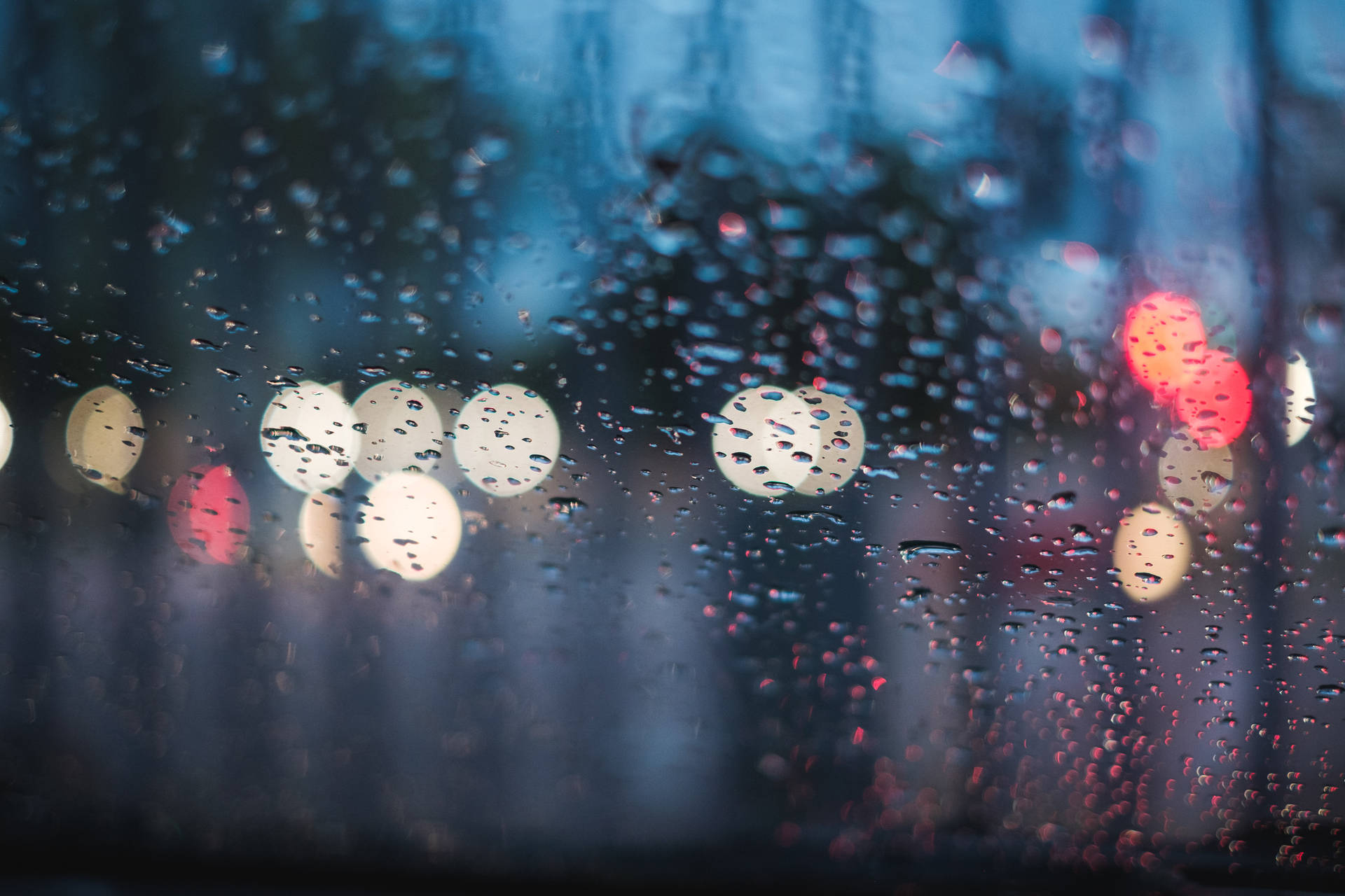 Rainy Bokeh With Glass Window Background