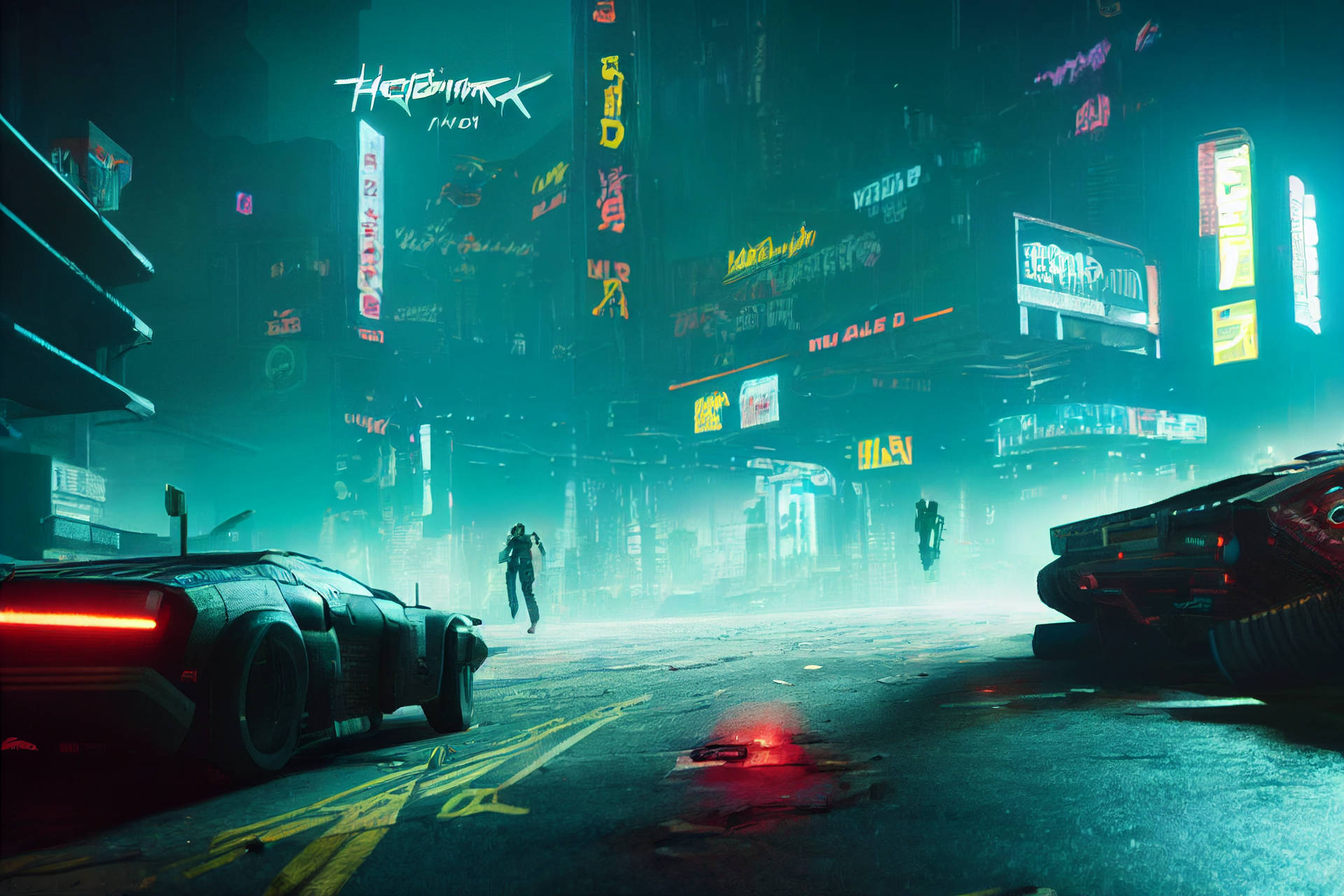 Rainy City Cyberpunk Desktop Background