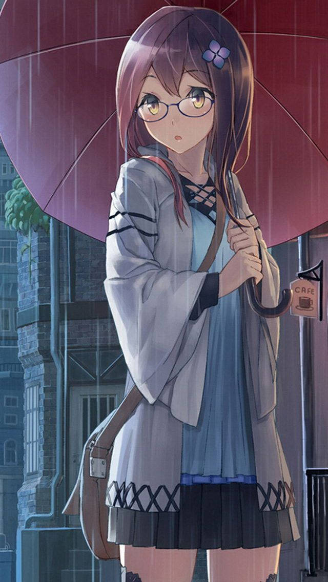 Rainy Day And Anime Girl Phone Background