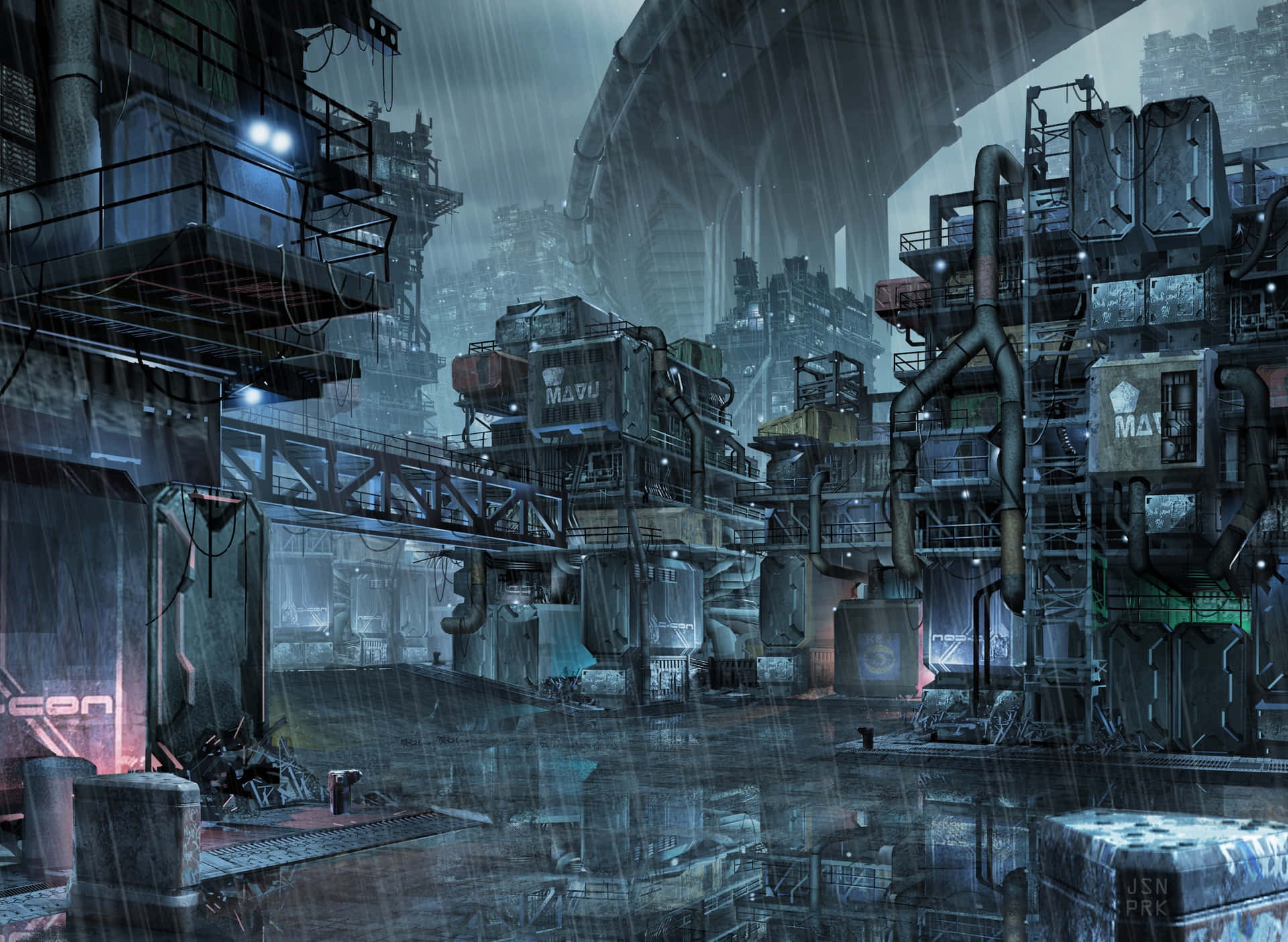 Rainy_ Dystopian_ Cityscape Background