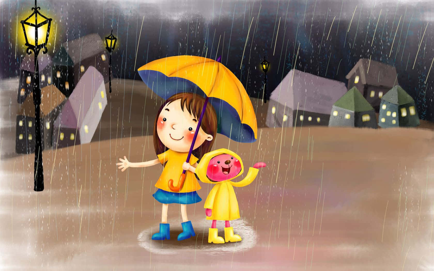 Rainy Night Umbrella Friends