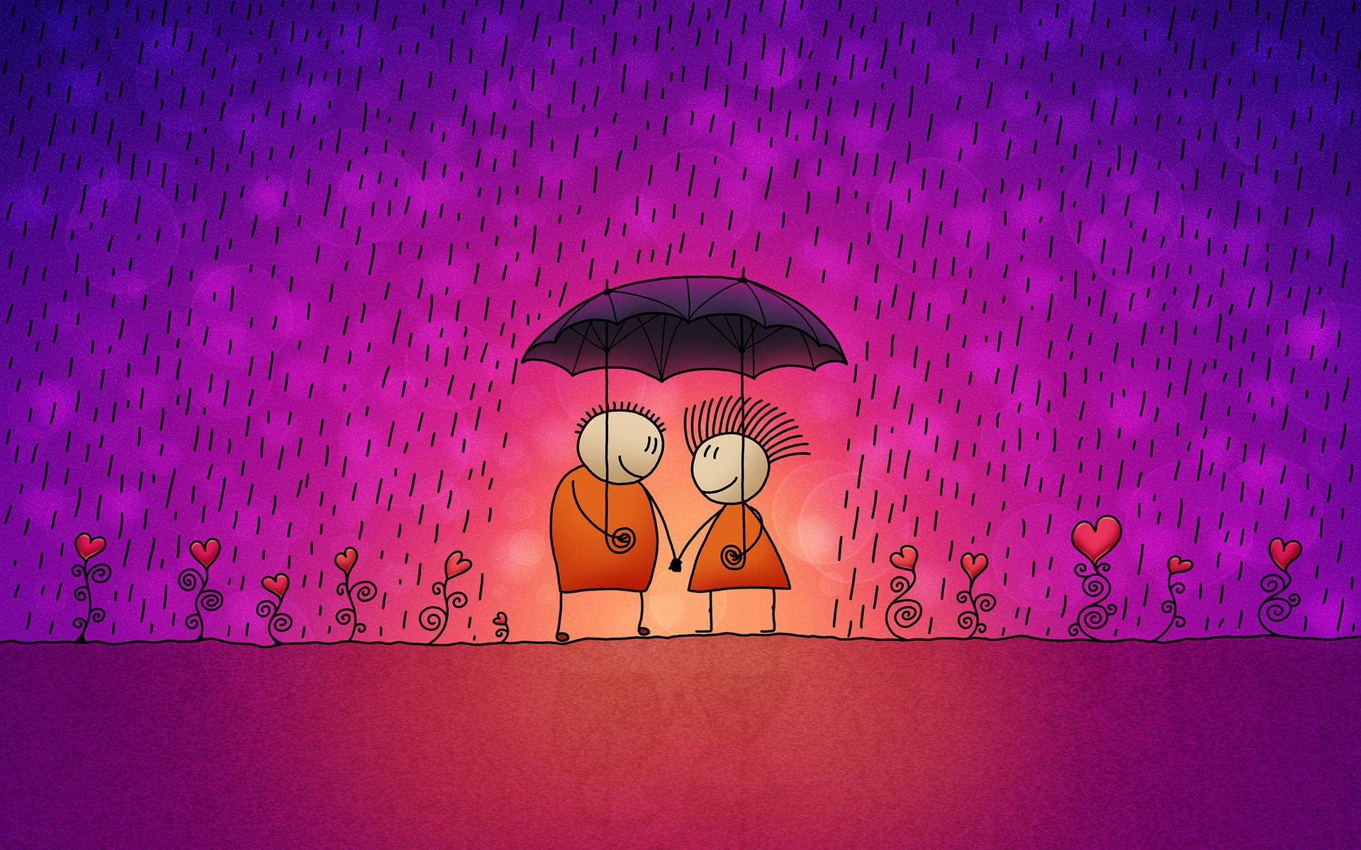 Rainy Purple Love Drawing Background