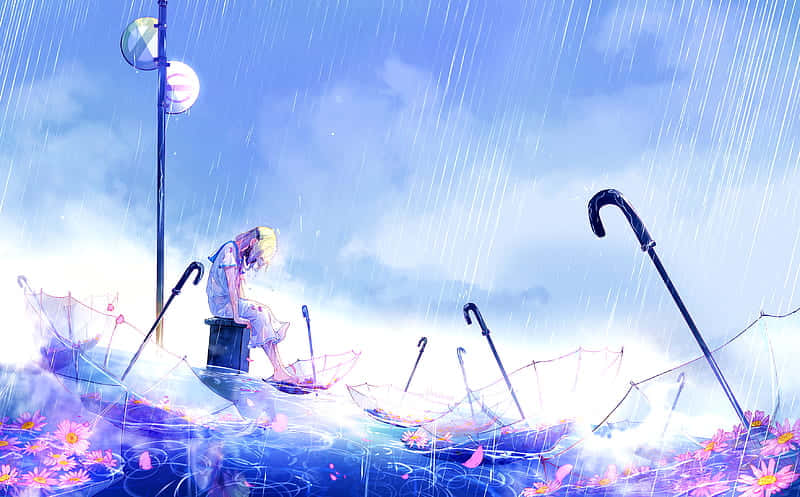 Rainy Reflections Anime Art Background