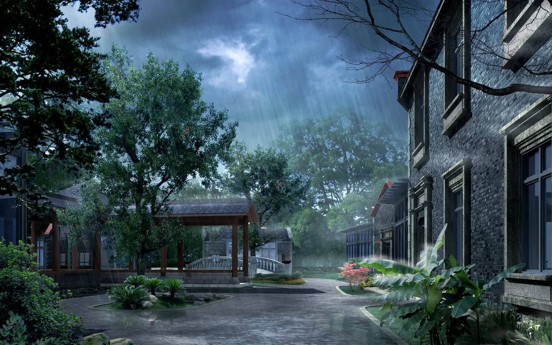 Rainy Weather Landscape Background