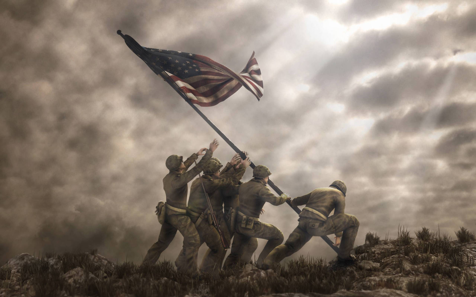 Raise Military American Flag Background