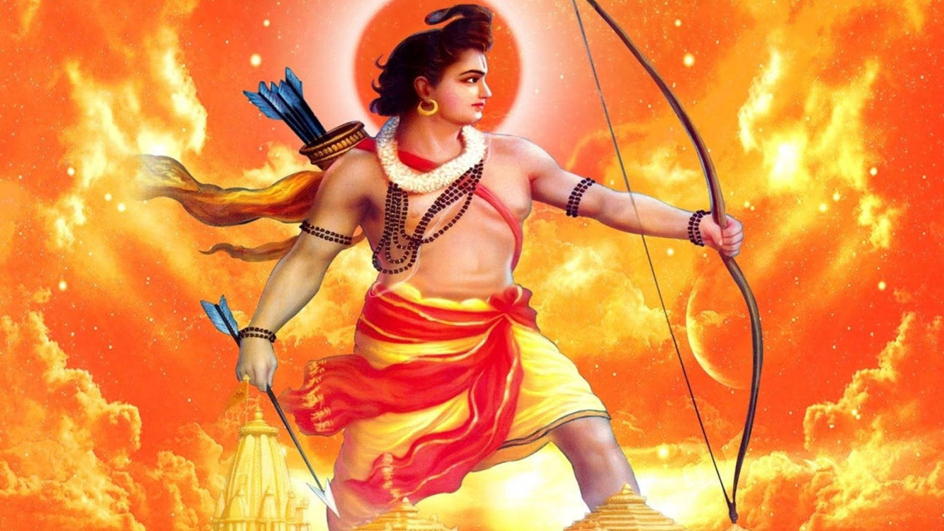 Ram Ji With Fiery Orange Background Background