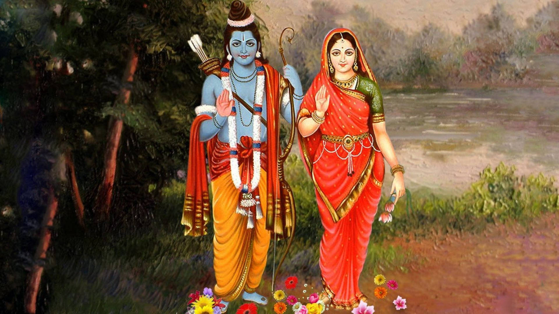 Ram Sita Lake Illustration Background