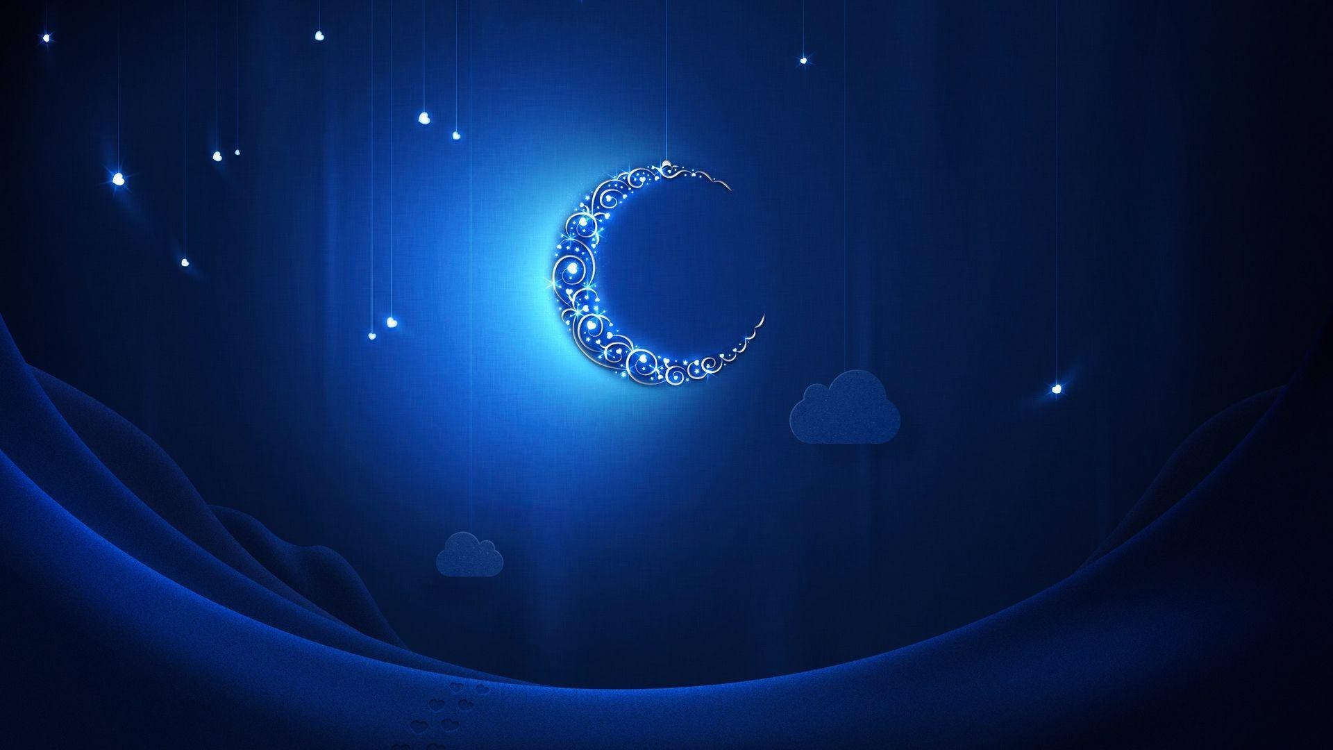 Ramadan Blue Crescent Moon Background