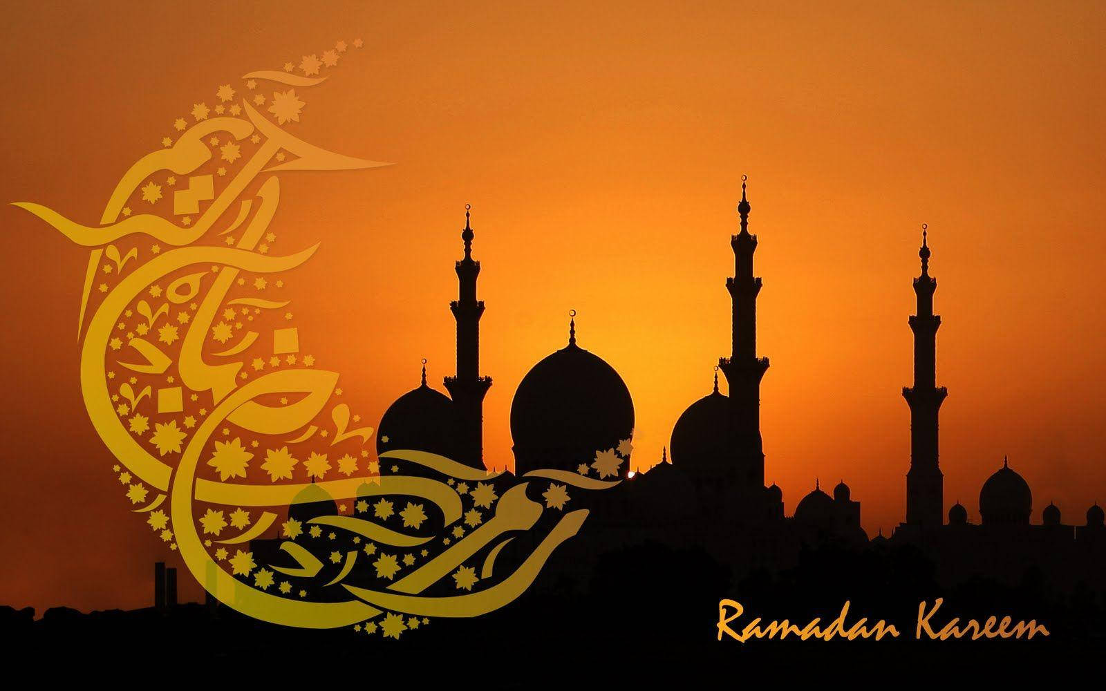 Ramadan Crescent Moon And Mosque Background