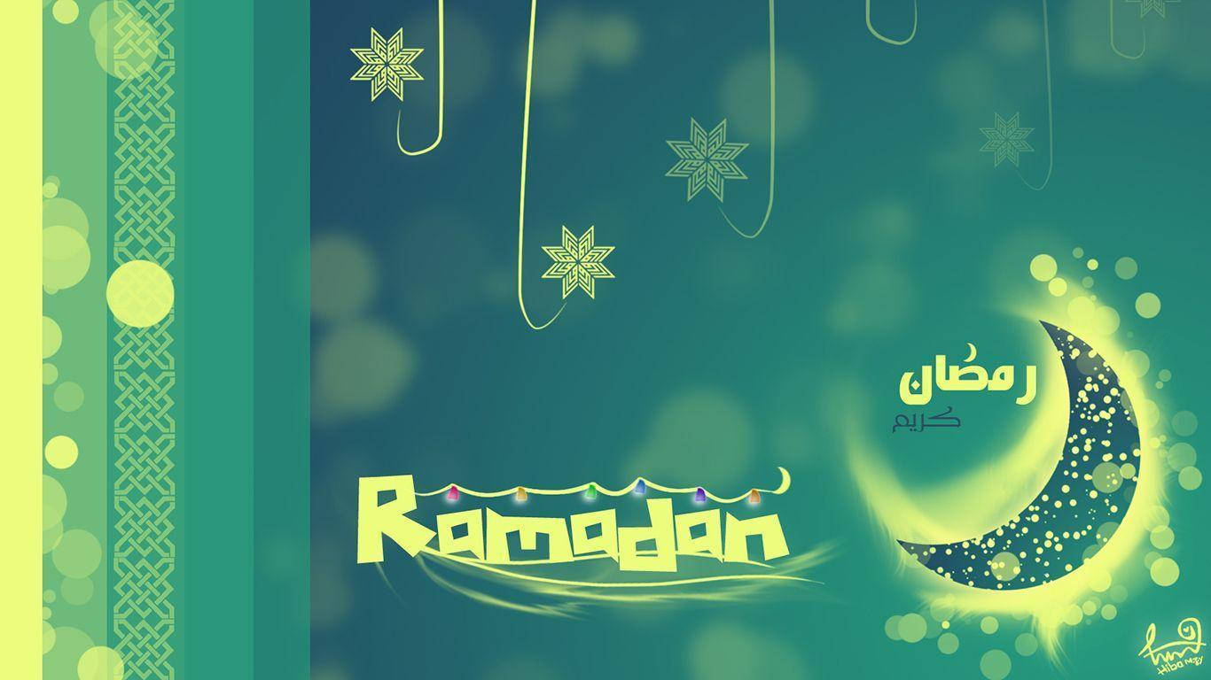 Ramadan Ornate Green Crescent Moon Background