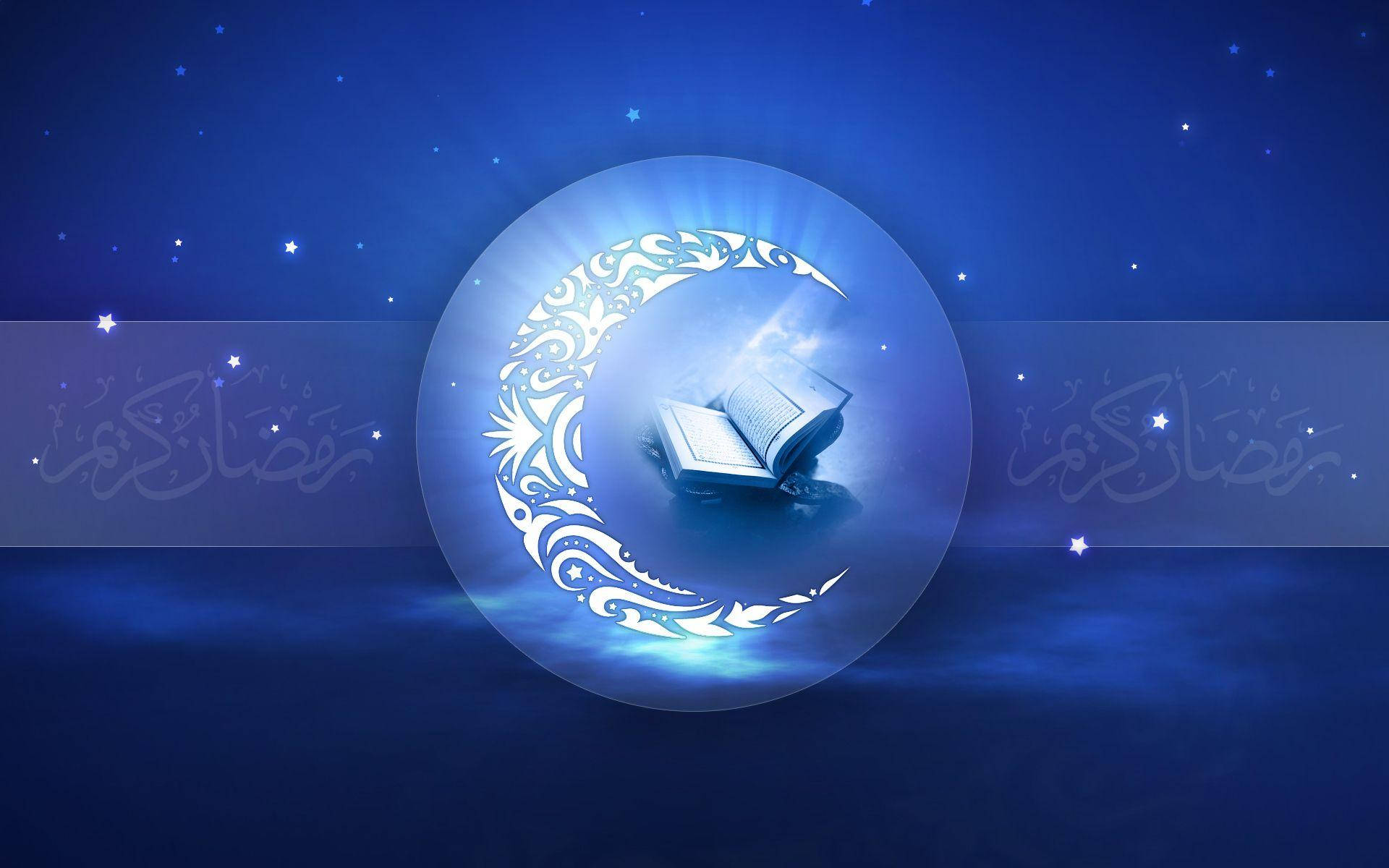 Ramadan With Crescent Moon And Quran Background