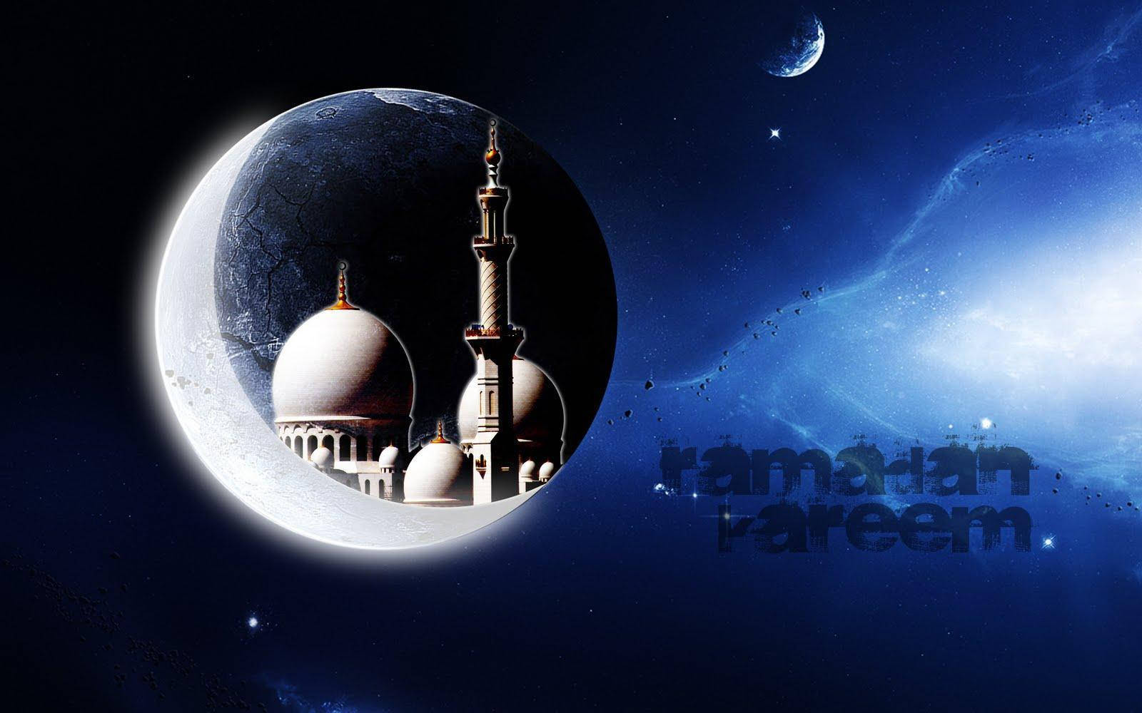 Ramadan With Mosque And Moon Background