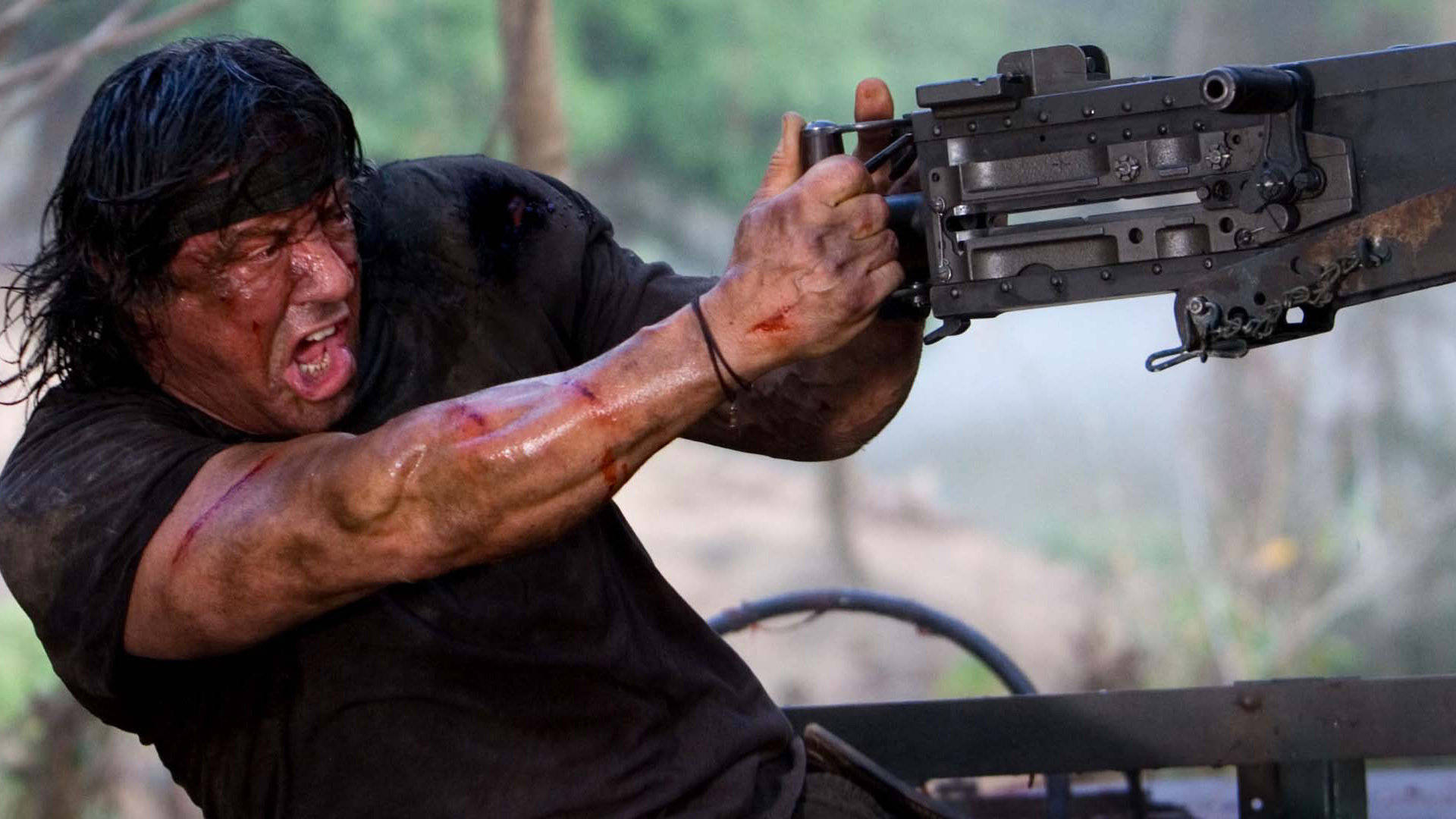 Rambo Behind The Gun Background