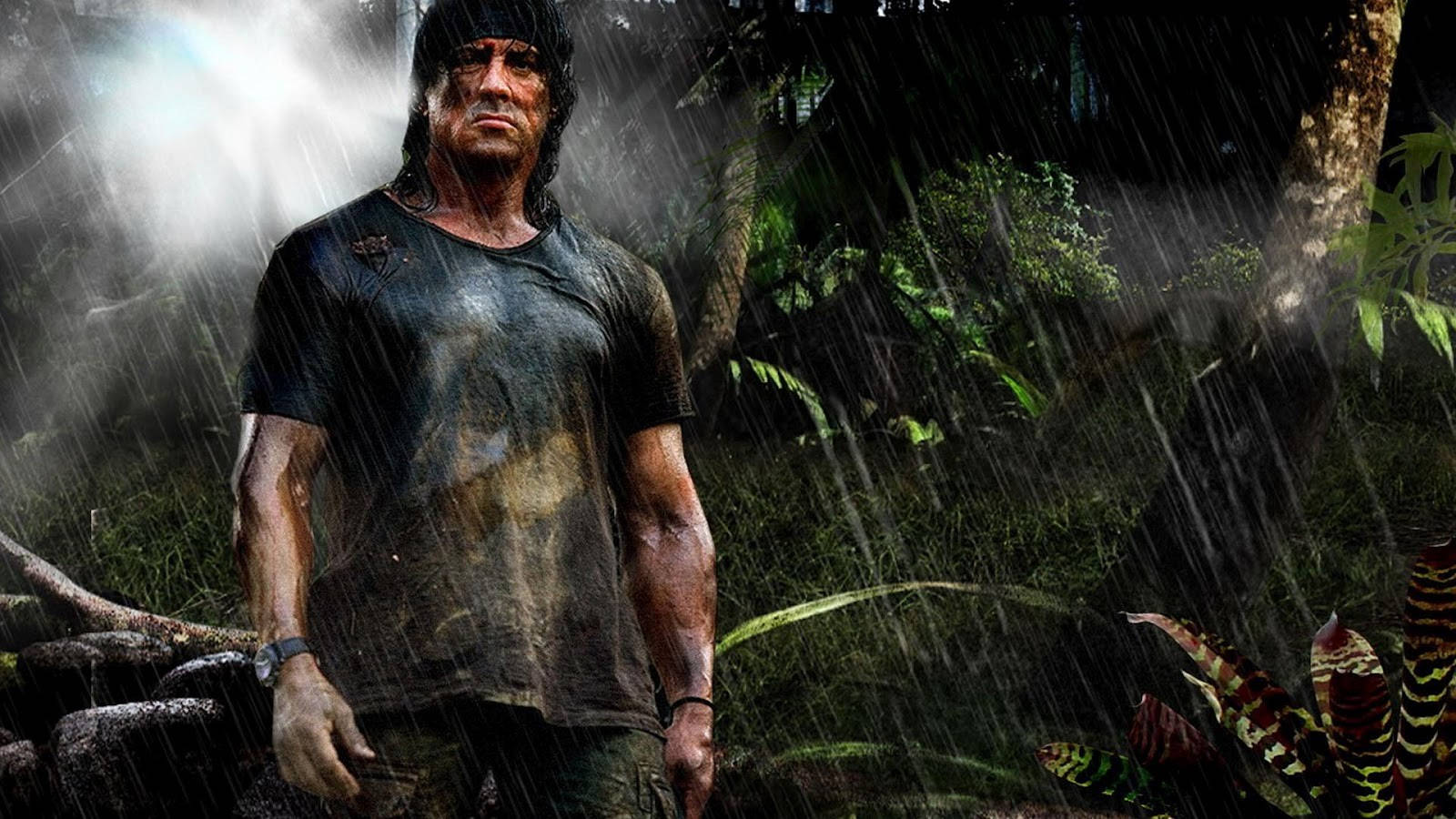 Rambo Scowling And Wet Background