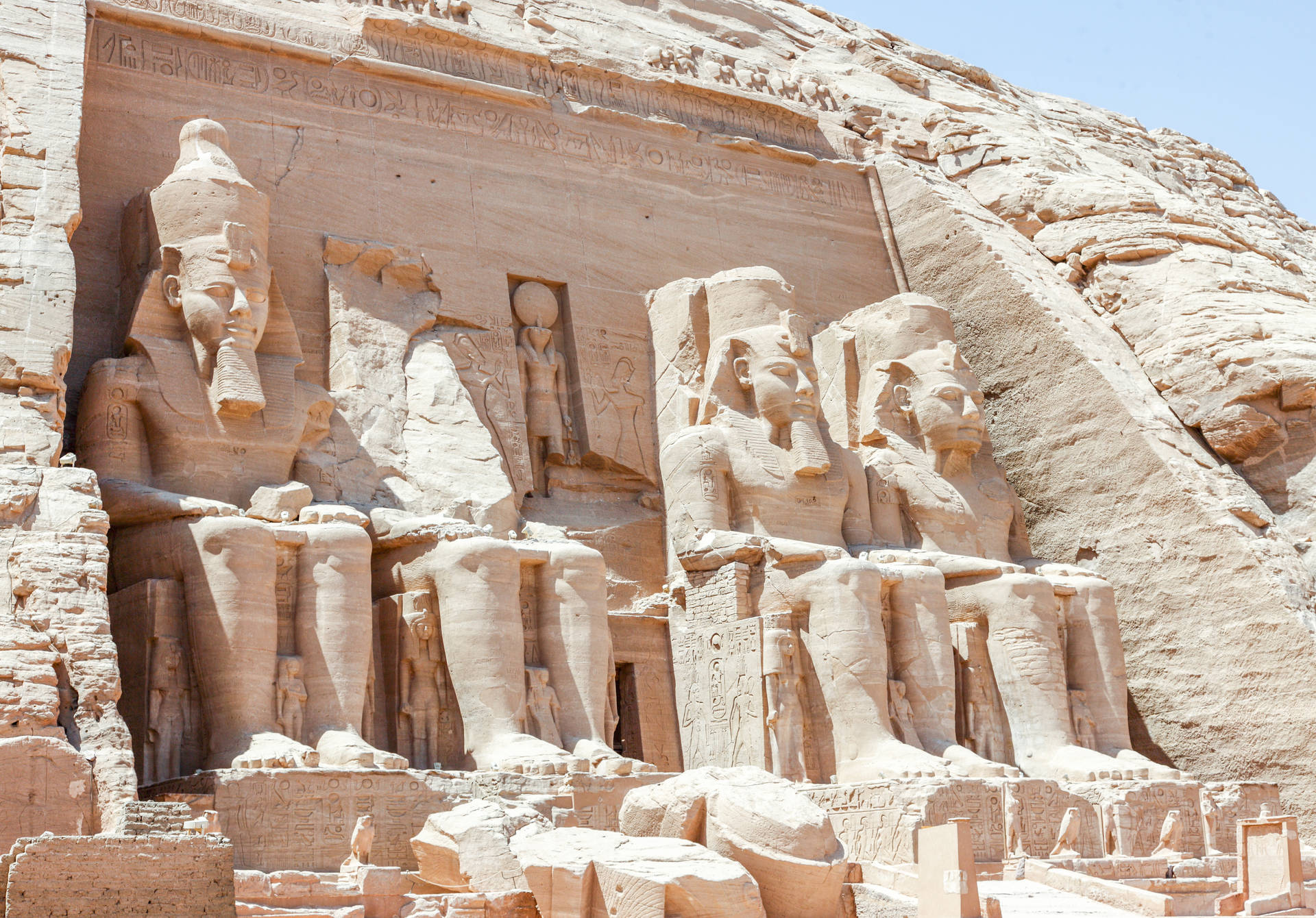 Ramses The Great Statue In Abu Simbel Background