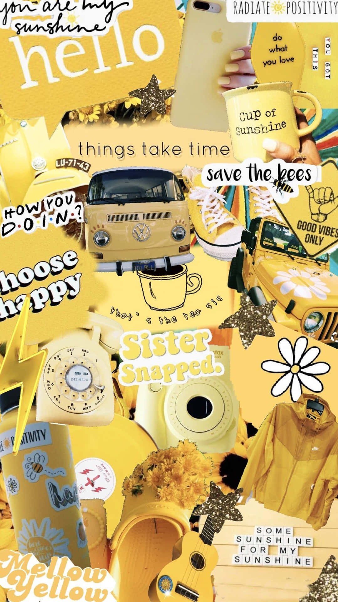 Random Girl Stuff Collage Yellow Aesthetic Iphone Background