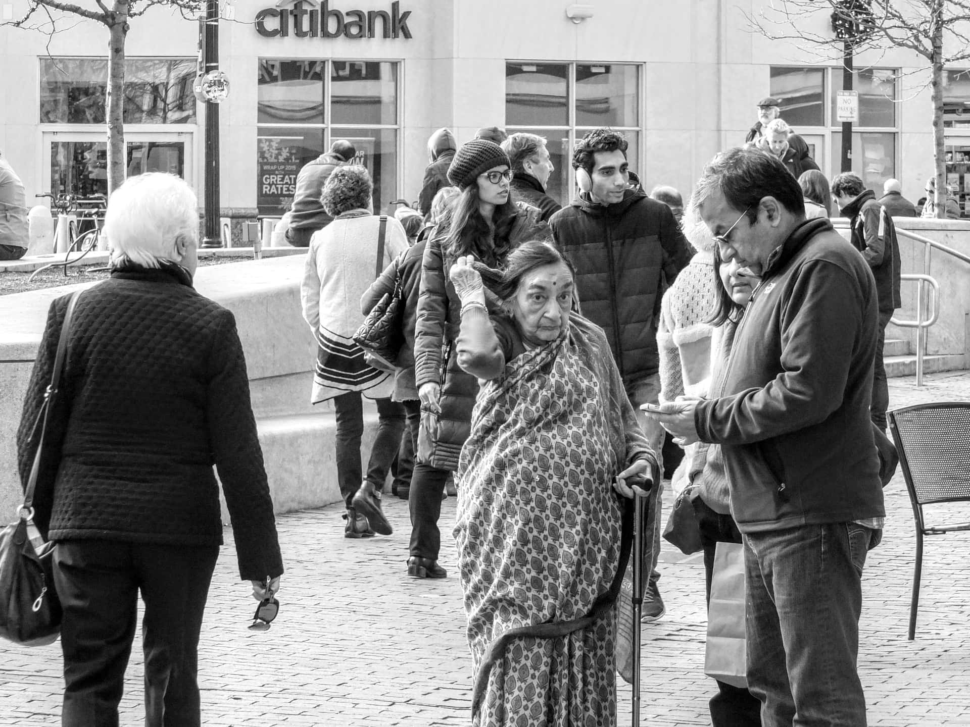 Random People In The City In Winter Background