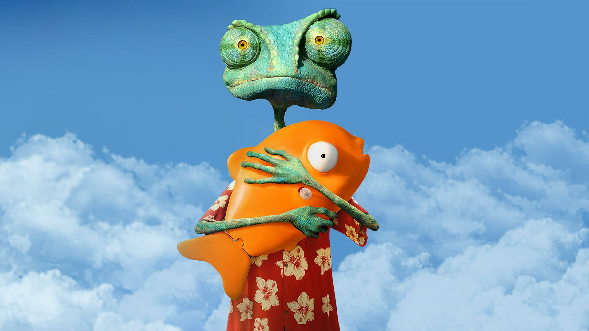 Rango Holds Fish Sky Backdrop Background