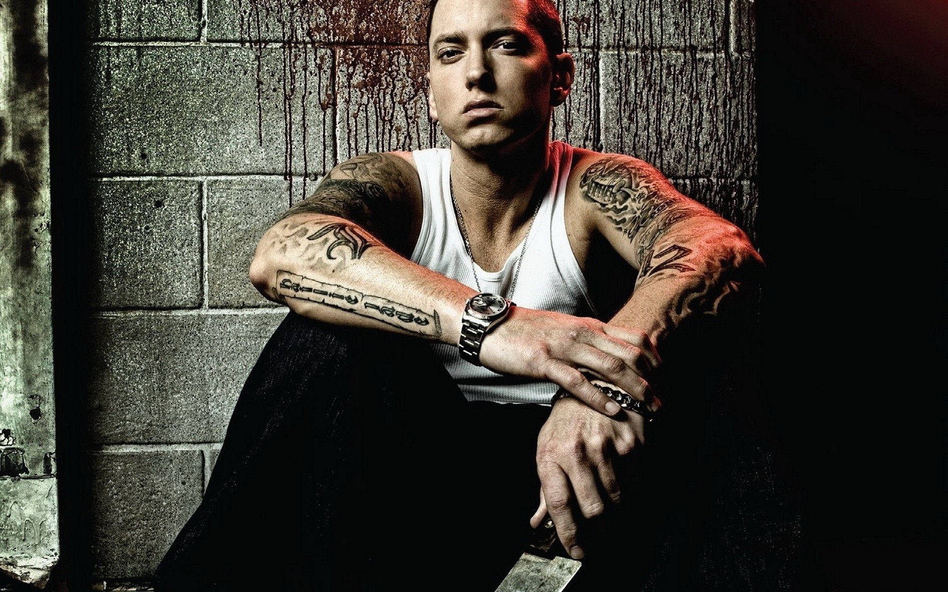 Rapper Eminem Against Bloody Wall Background