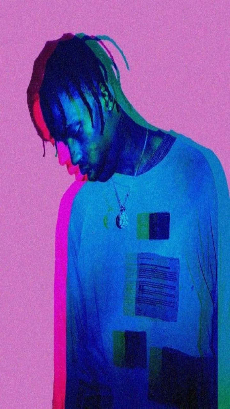 Rapper Travis Scott Glitch Portrait Iphone Background