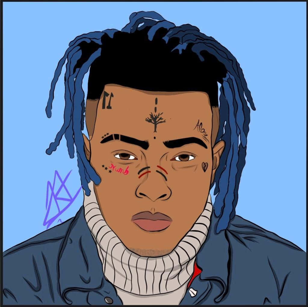 Rapper Xxxtentacion In Blue Hair Background