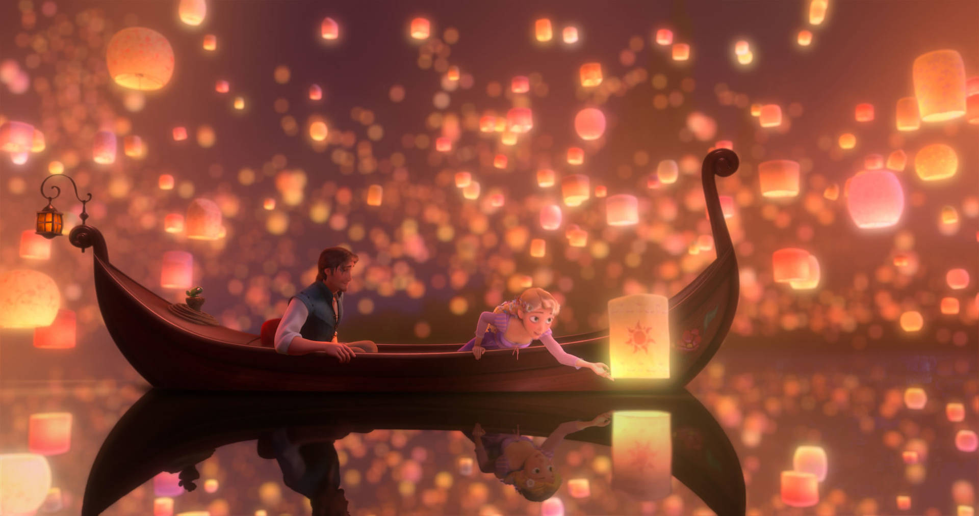Rapunzel Flynn Under Lantern Sky Background