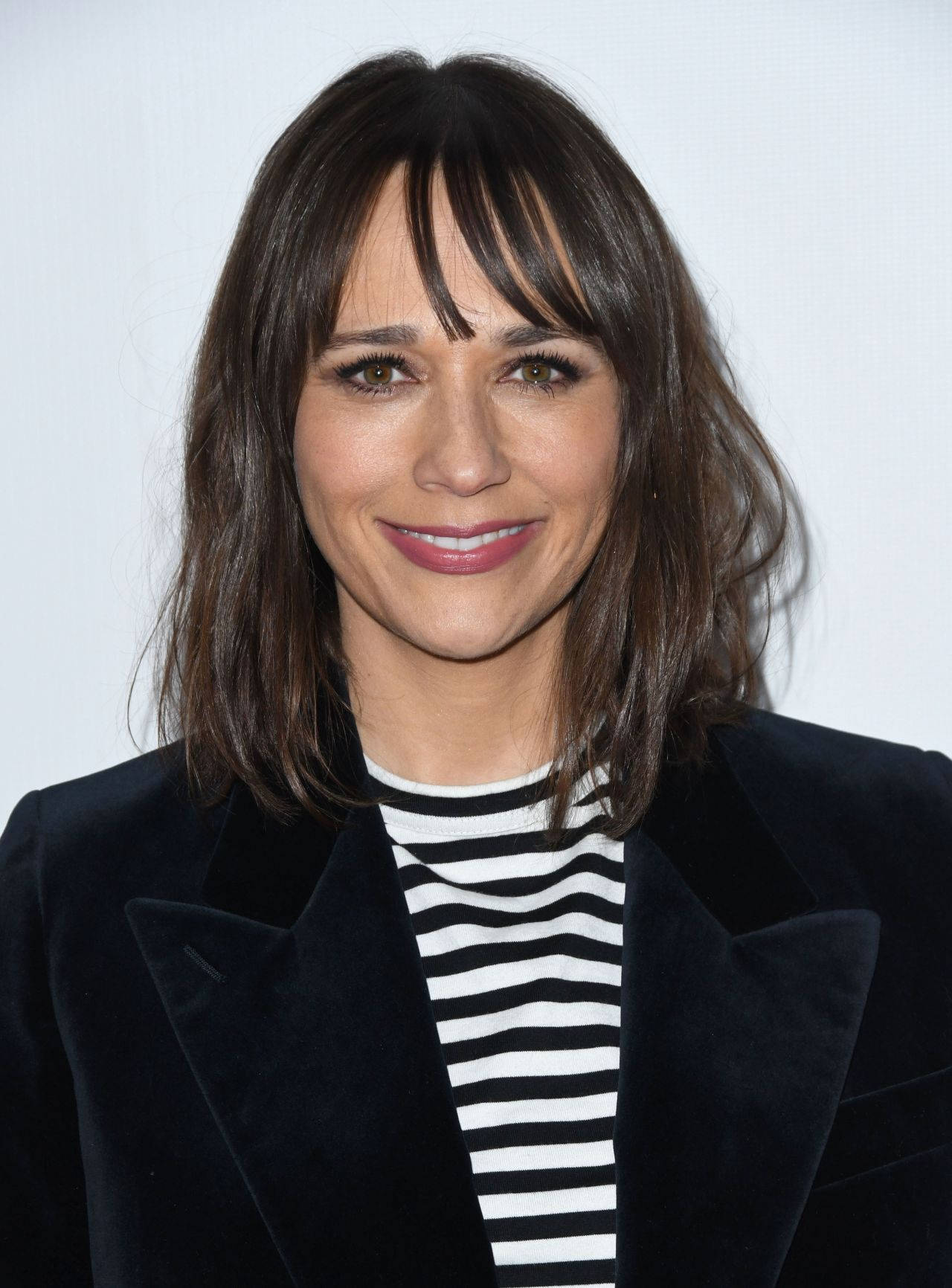 Rashida Jones Smile Black And White Stripes Background