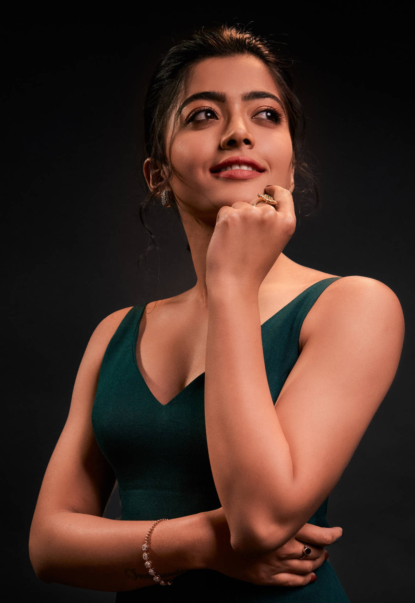 Rashmika Mandanna Hd Dark Green Dress Background