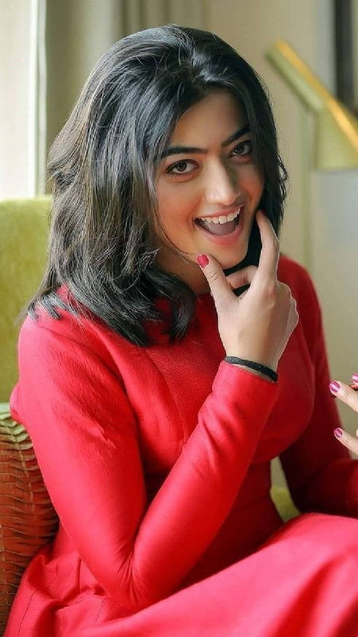 Rashmika Mandanna Hd Neon Pink Dress Background