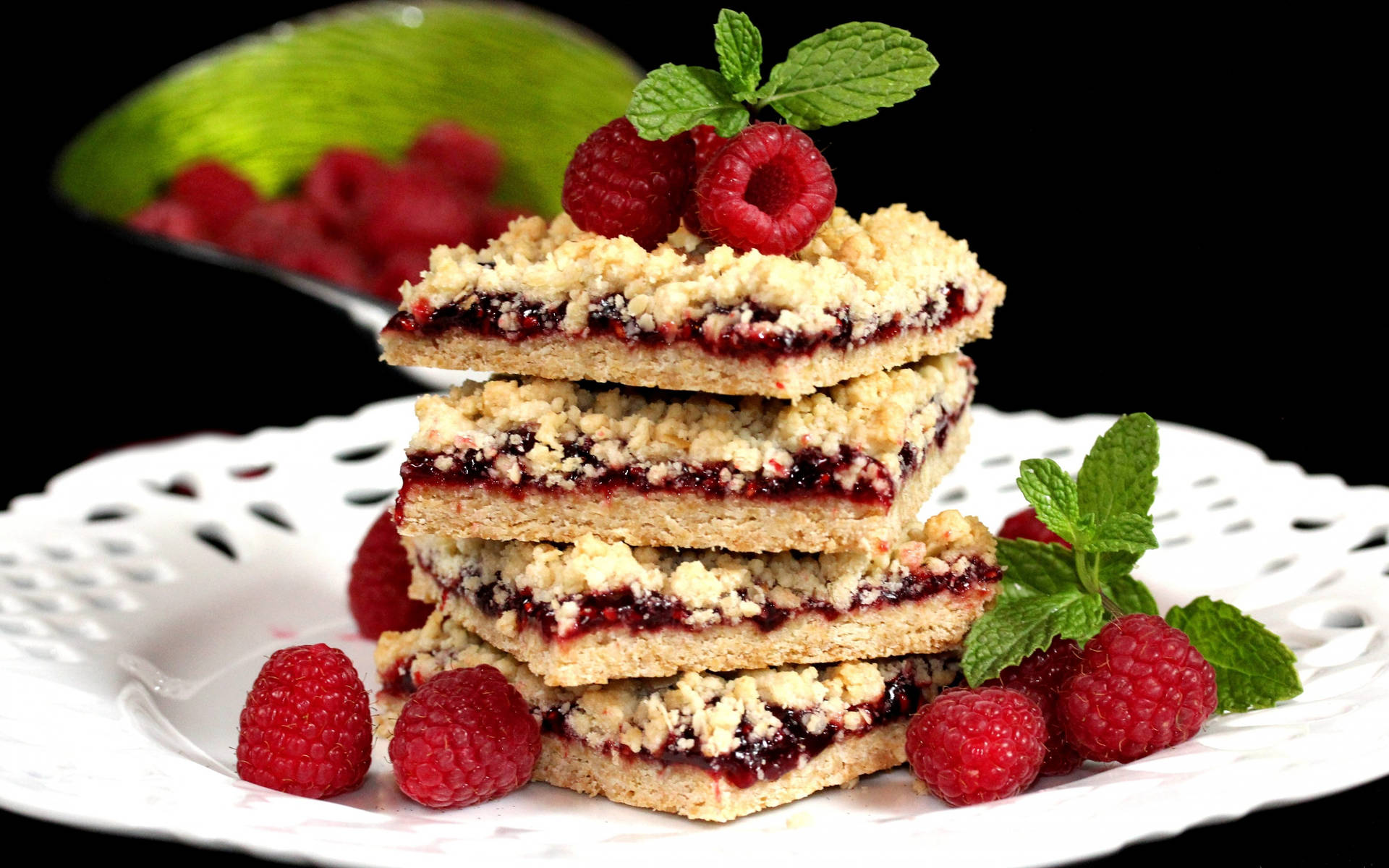 Raspberry Pies With Crushed Nuts Background