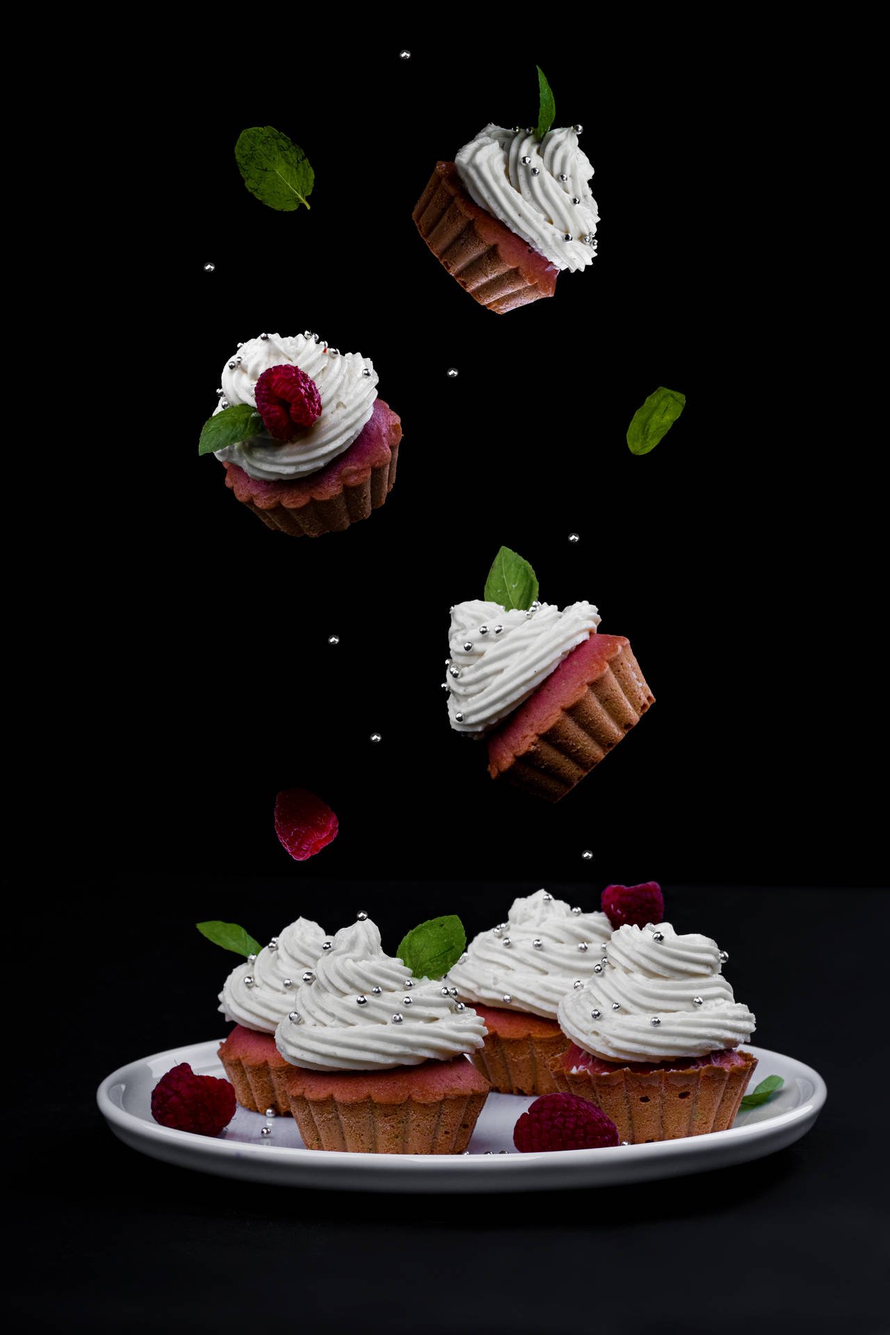 Raspberry With Cream Cupcake Background
