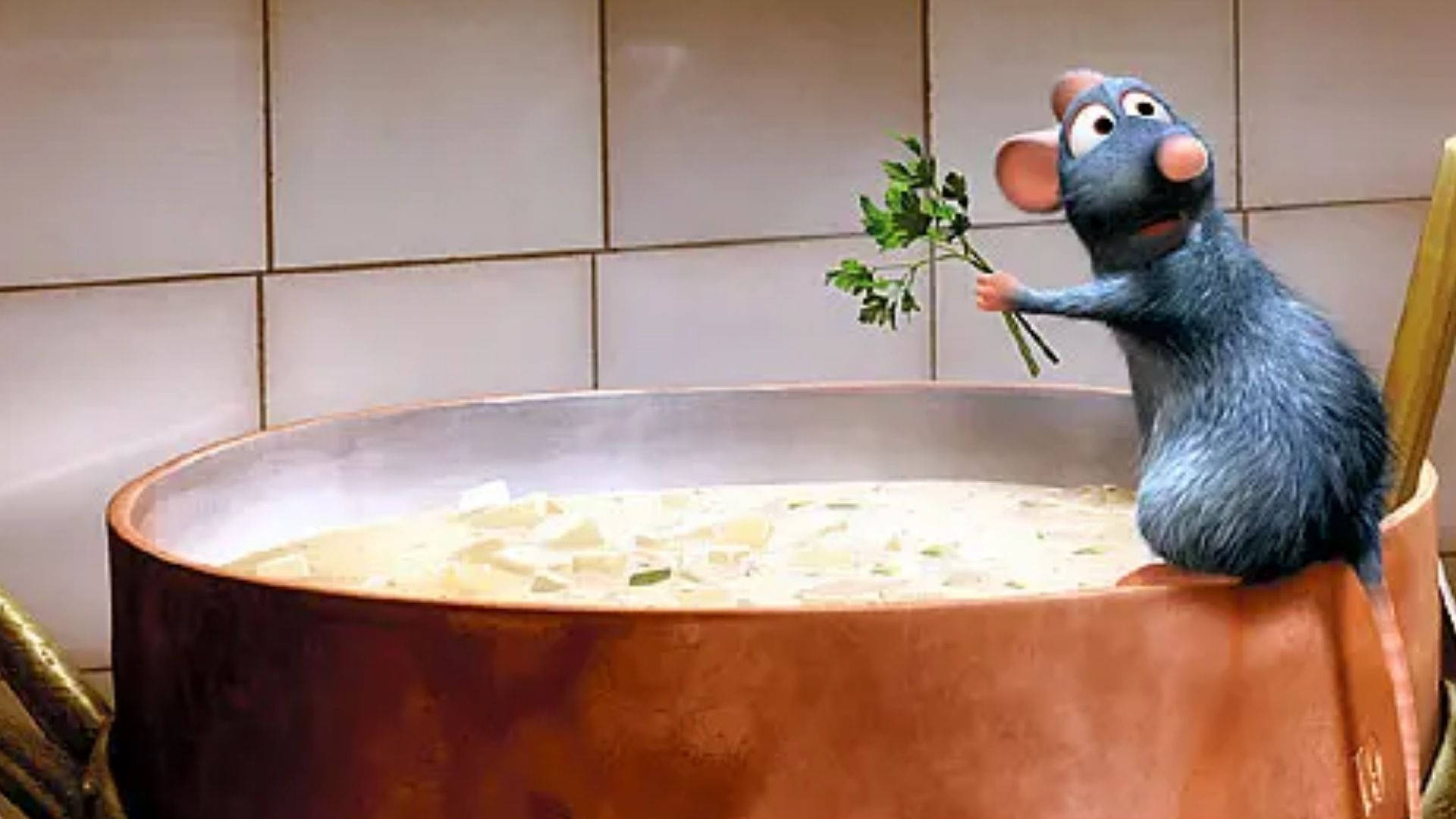 Ratatouille Holding Basil Background