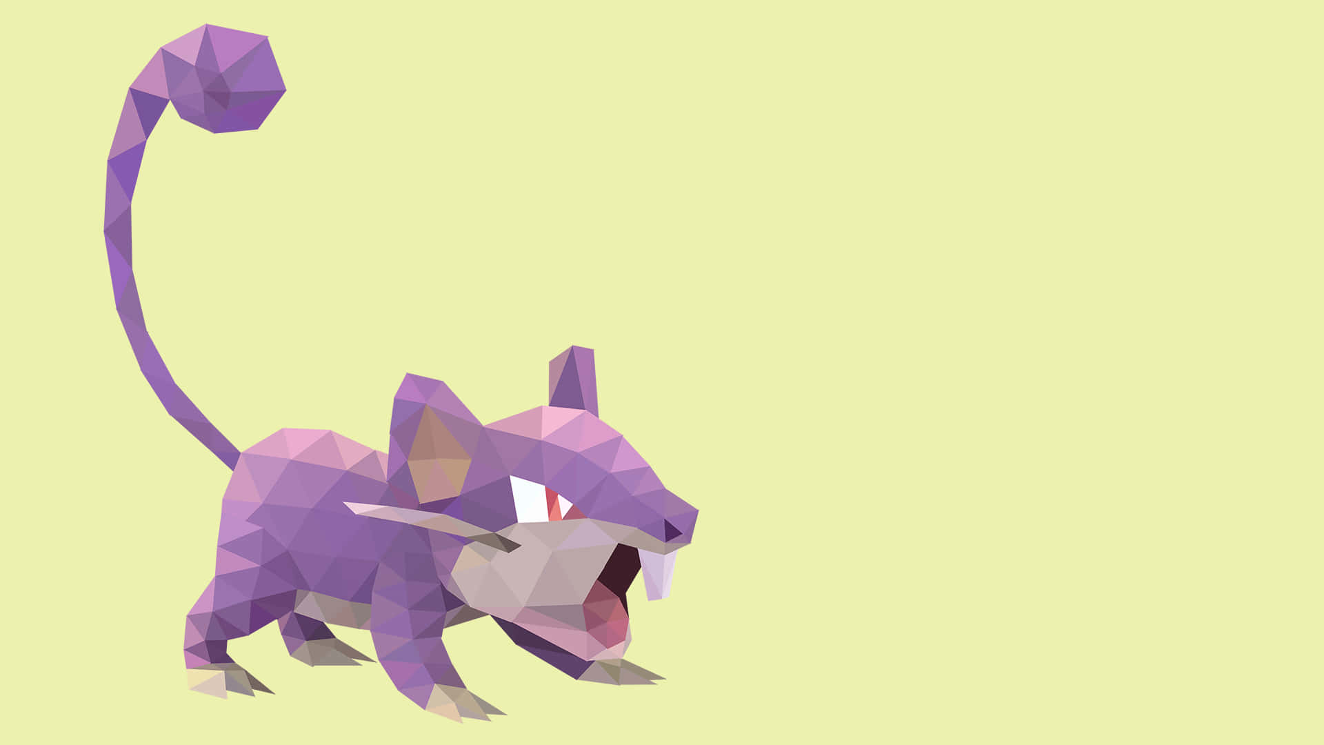 Rattata With Purple Fur And Long Tail In Light Yellow Background