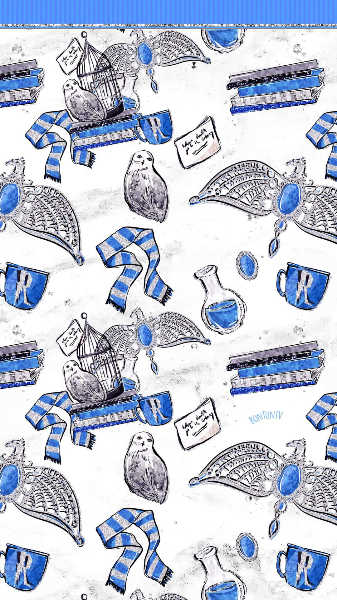 Ravenclaw Aesthetic Blue And White Collage Background