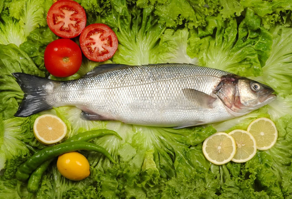 Raw Gray Mullet On Top Of Lettuce