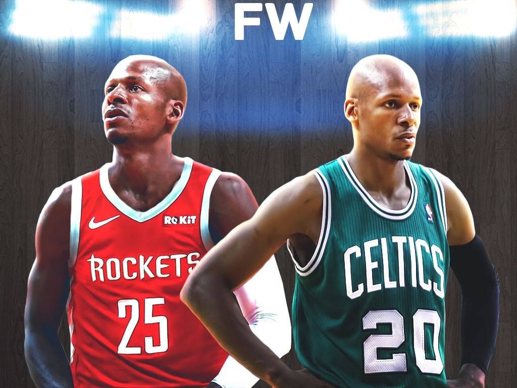 Ray Allen On Team Celtics And Rockets Background