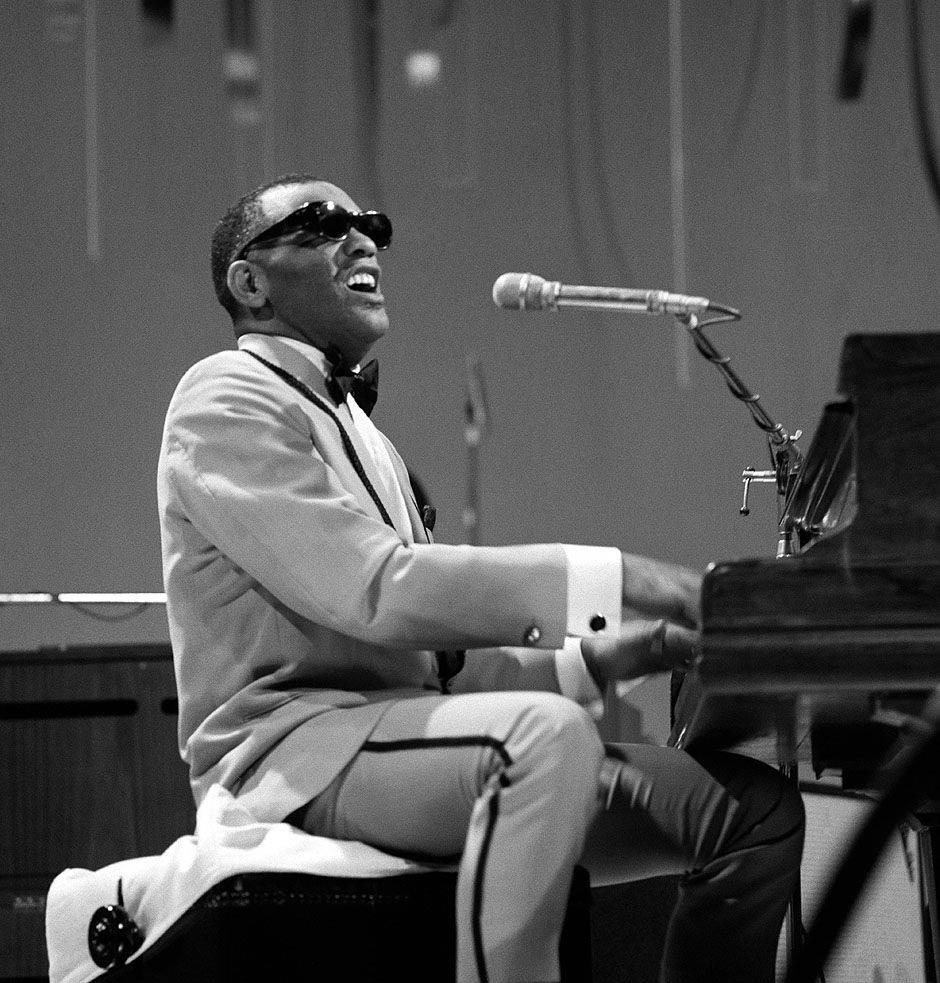 Ray Charles Singing Black And White Background