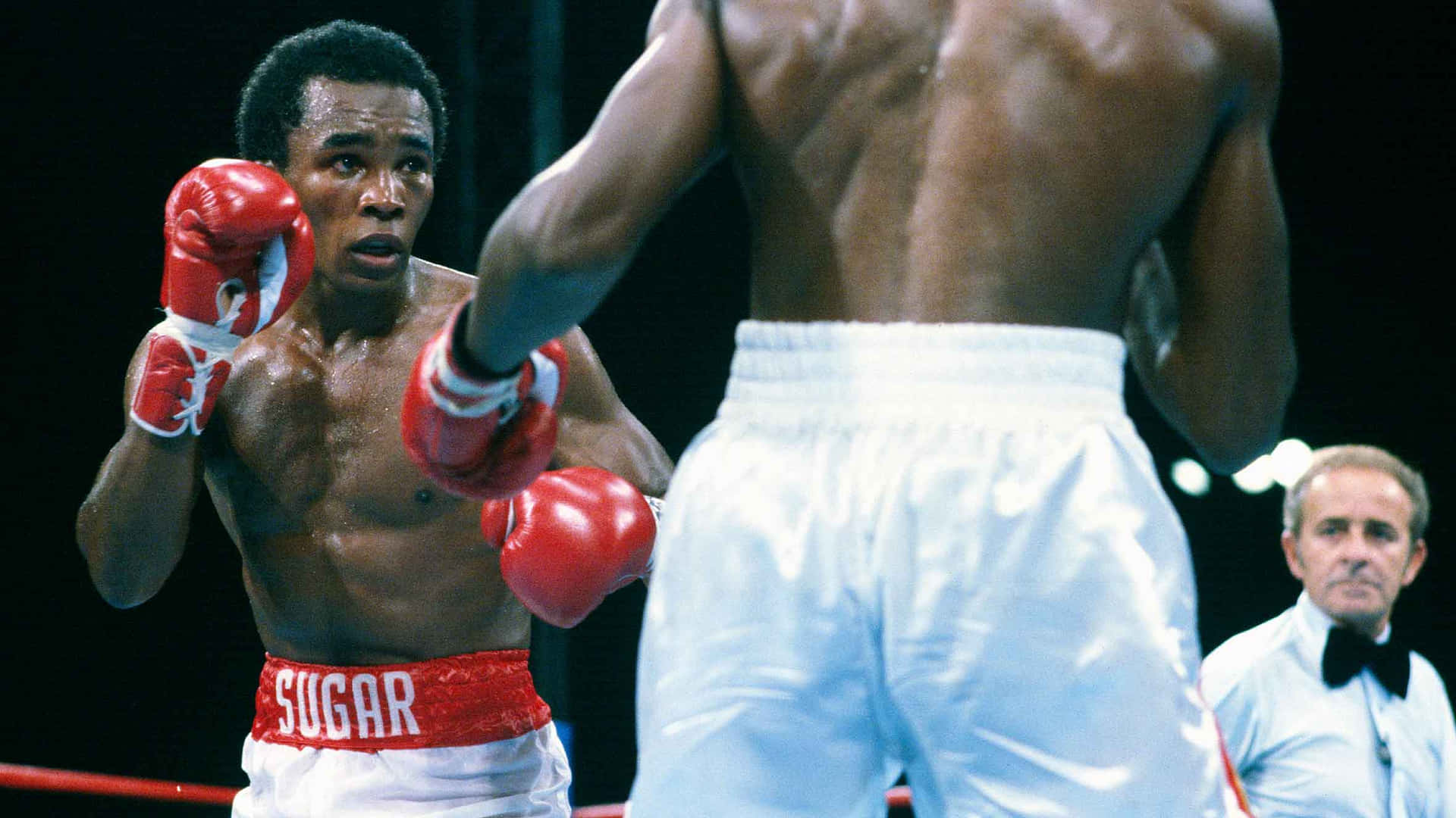 Ray Leonard Fighting With Red Boxing Gloves Background